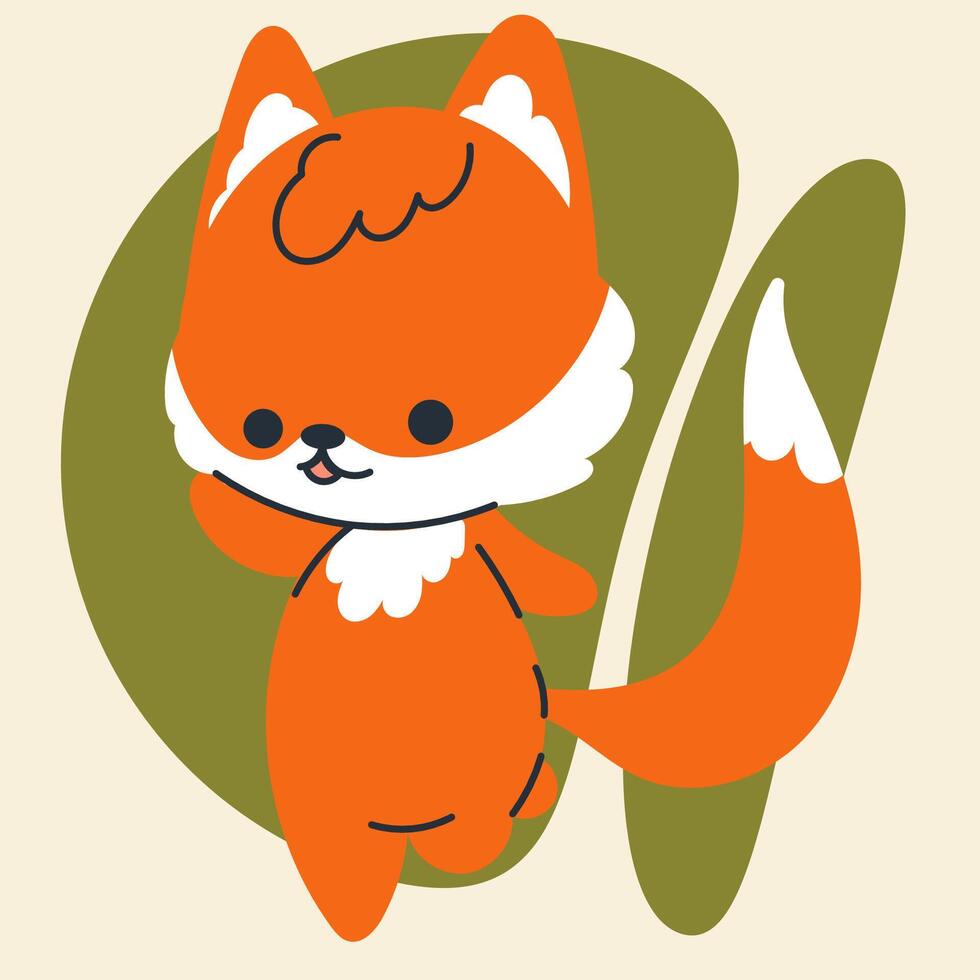 Cute kawaii fox in cartoon, flat, doodle, simple style. Design element for posters, postcards, greeting cards, wallpapers, children's clothes, fabrics, t-shirts, logos, cover vector
