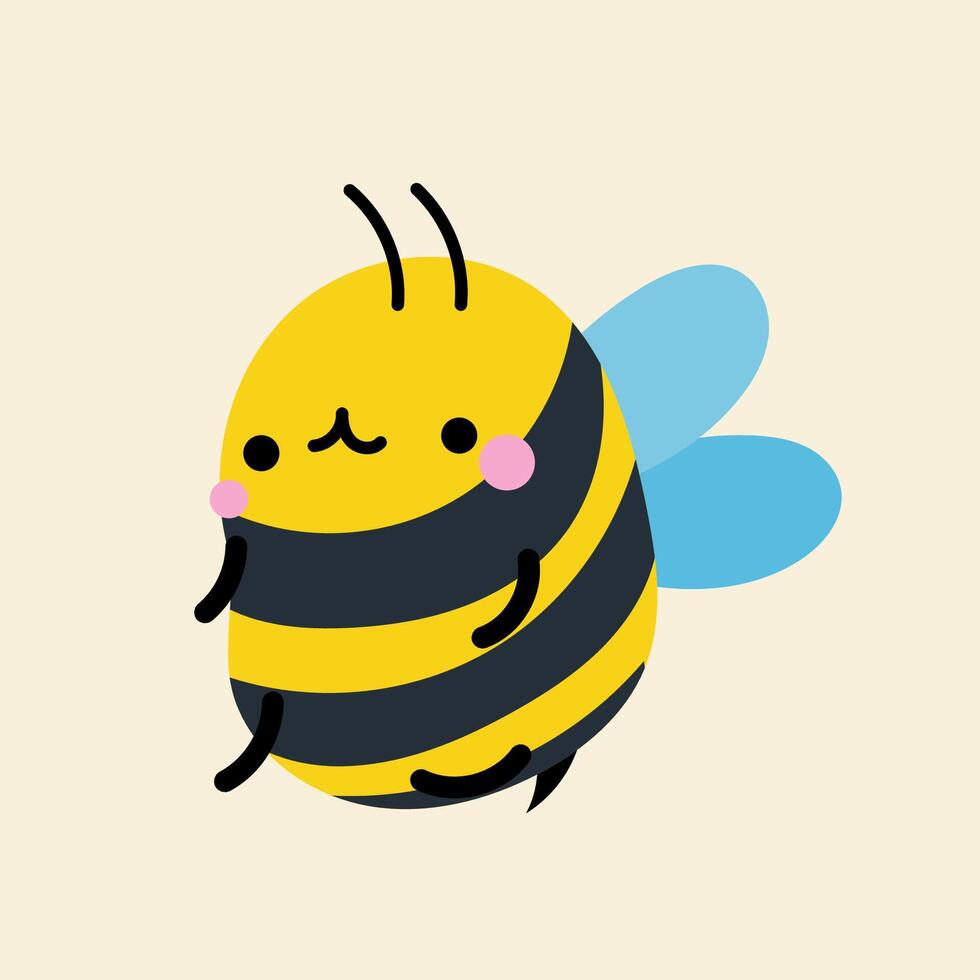 Cute kawaii bee in cartoon, flat, doodle, simple style. Design element for posters, postcards, greeting cards, wallpapers, children's clothes, fabrics, t-shirts, logos vector