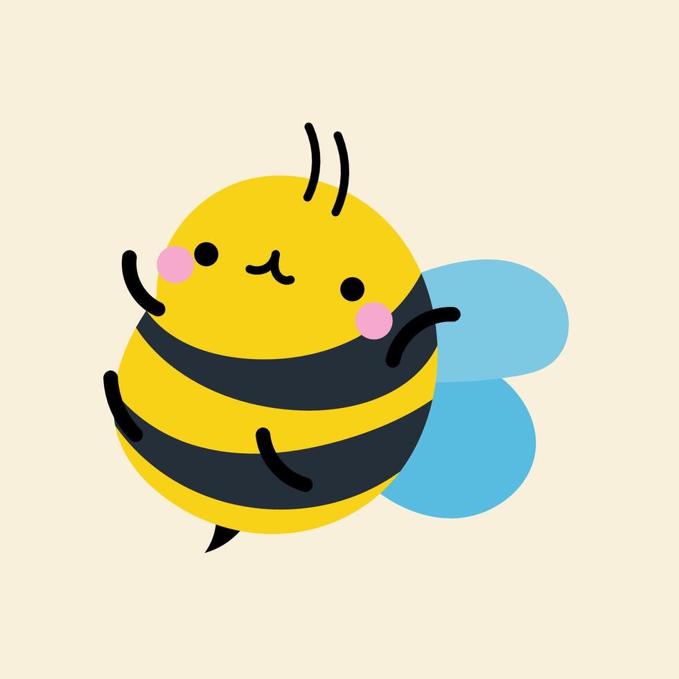 Cute kawaii bee in cartoon, flat, doodle, simple style. Design element for posters, postcards, greeting cards, wallpapers, children's clothes, fabrics, t-shirts, logos vector