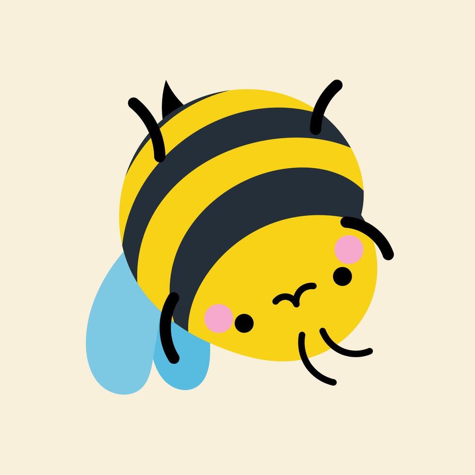 Cute kawaii bee in cartoon, flat, doodle, simple style. Design element for posters, postcards, greeting cards, wallpapers, children's clothes, fabrics, t-shirts, logos vector