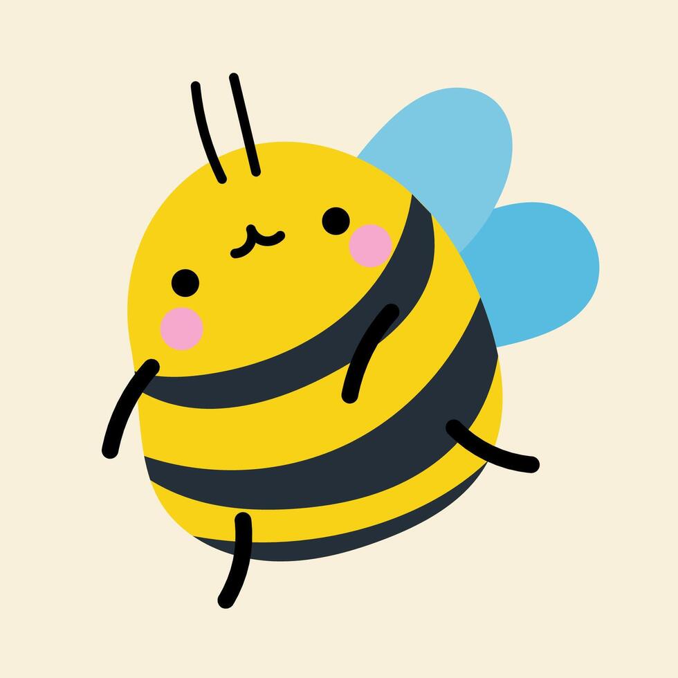 Cute kawaii bee in cartoon, flat, doodle, simple style. Design element for posters, postcards, greeting cards, wallpapers, children's clothes, fabrics, t-shirts, logos vector