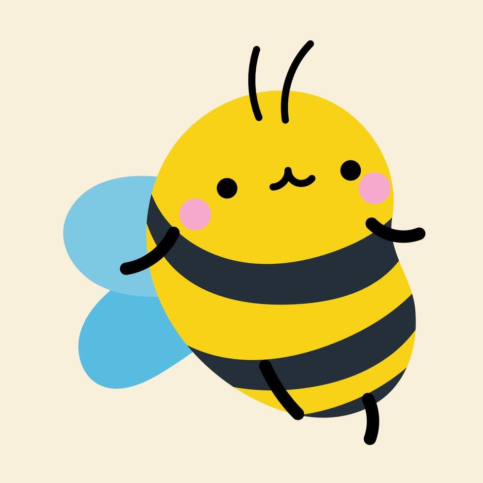 Cute kawaii bee in cartoon, flat, doodle, simple style. Design element for posters, postcards, greeting cards, wallpapers, children's clothes, fabrics, t-shirts, logos vector