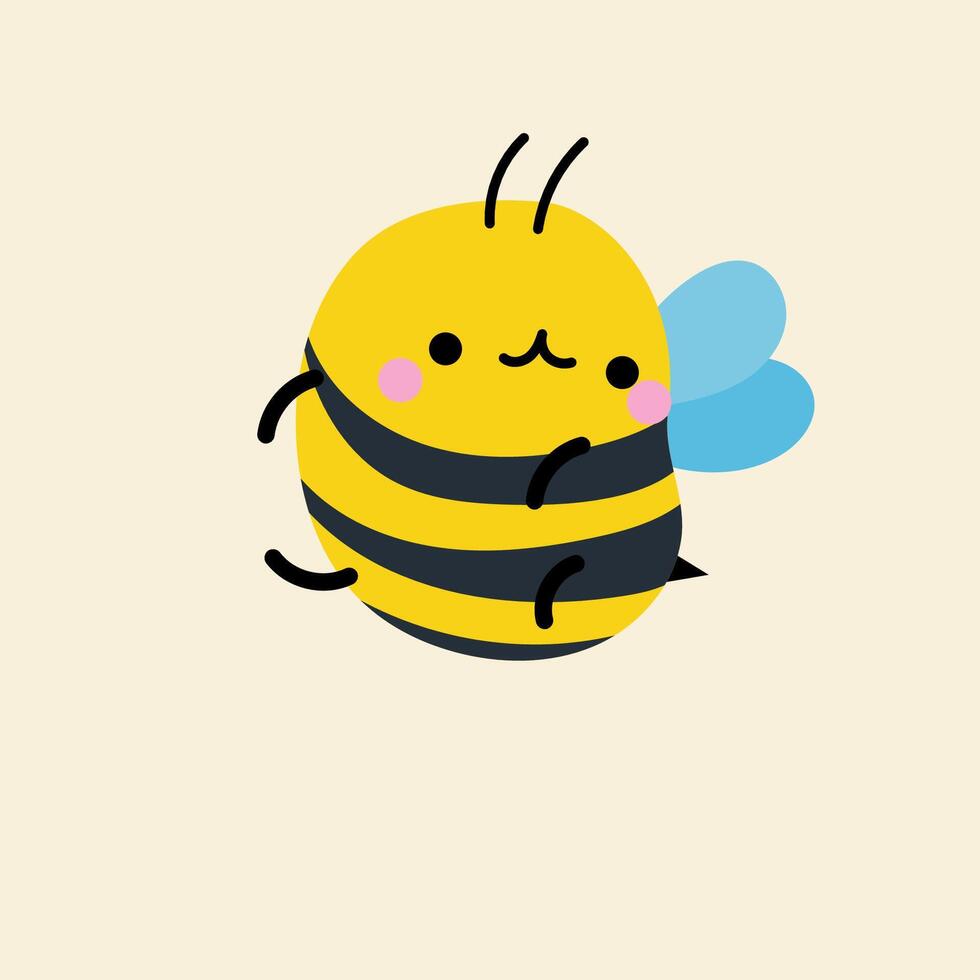 Cute kawaii bee in cartoon, flat, doodle, simple style. Design element for posters, postcards, greeting cards, wallpapers, children's clothes, fabrics, t-shirts, logos vector