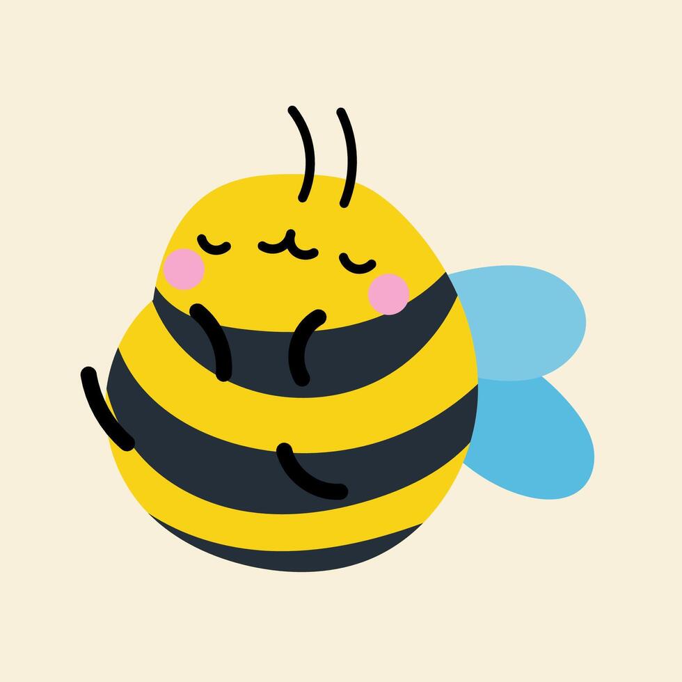 Cute kawaii bee in cartoon, flat, doodle, simple style. Design element for posters, postcards, greeting cards, wallpapers, children's clothes, fabrics, t-shirts, logos vector