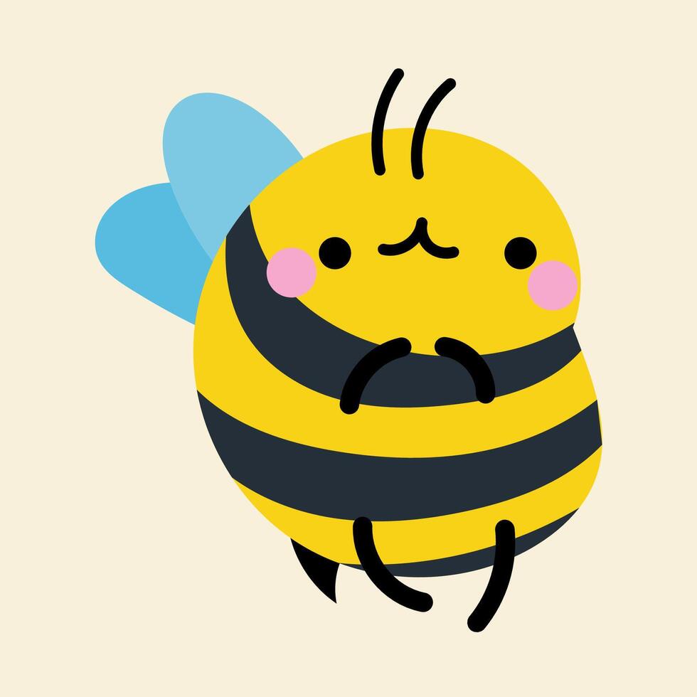 Cute kawaii bee in cartoon, flat, doodle, simple style. Design element for posters, postcards, greeting cards, wallpapers, children's clothes, fabrics, t-shirts, logos vector