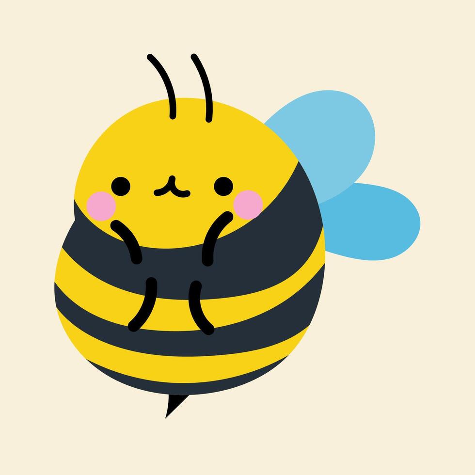 Cute kawaii bee in cartoon, flat, doodle, simple style. Design element for posters, postcards, greeting cards, wallpapers, children's clothes, fabrics, t-shirts, logos vector
