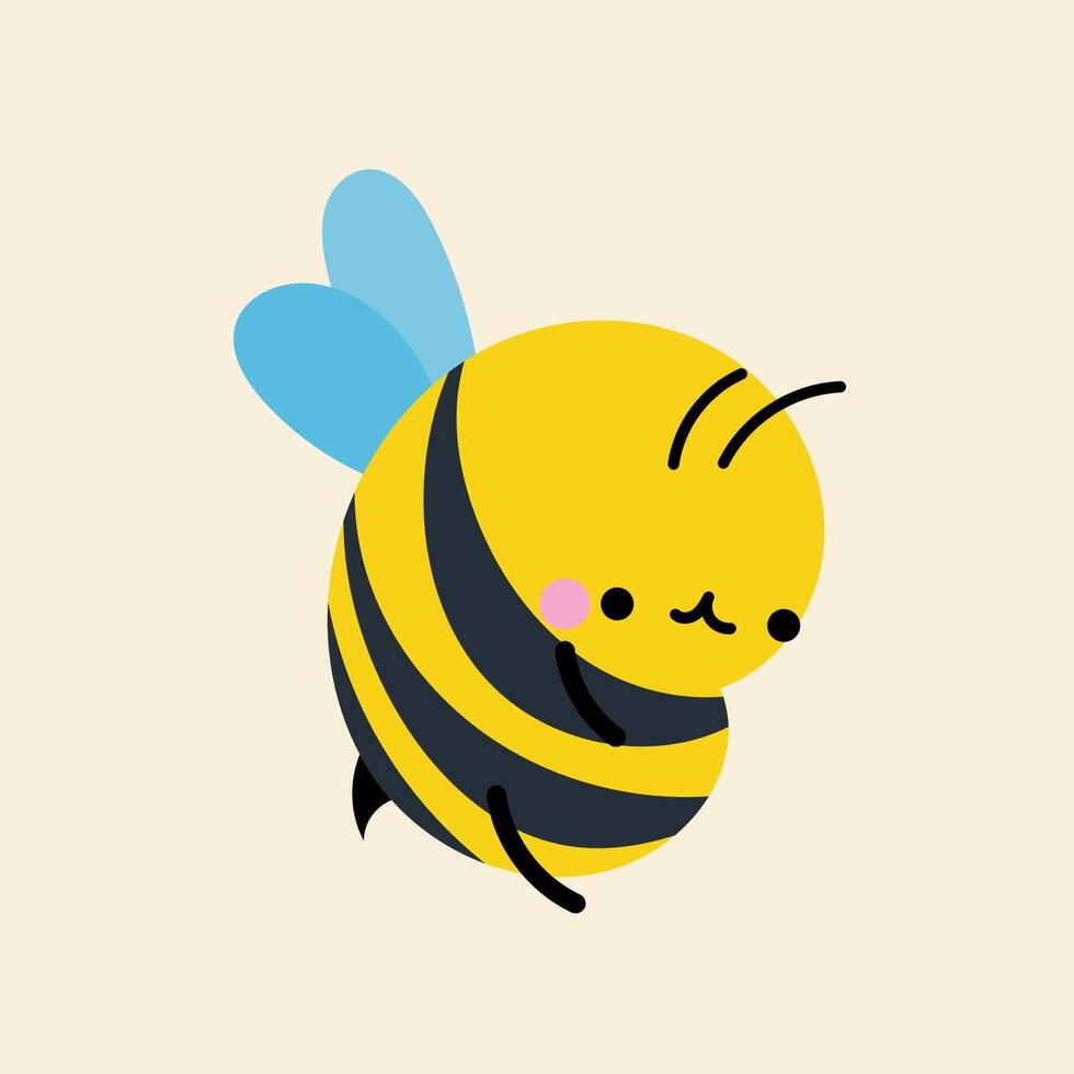 Cute kawaii bee in cartoon, flat, doodle, simple style. Design element for posters, postcards, greeting cards, wallpapers, children's clothes, fabrics, t-shirts, logos vector