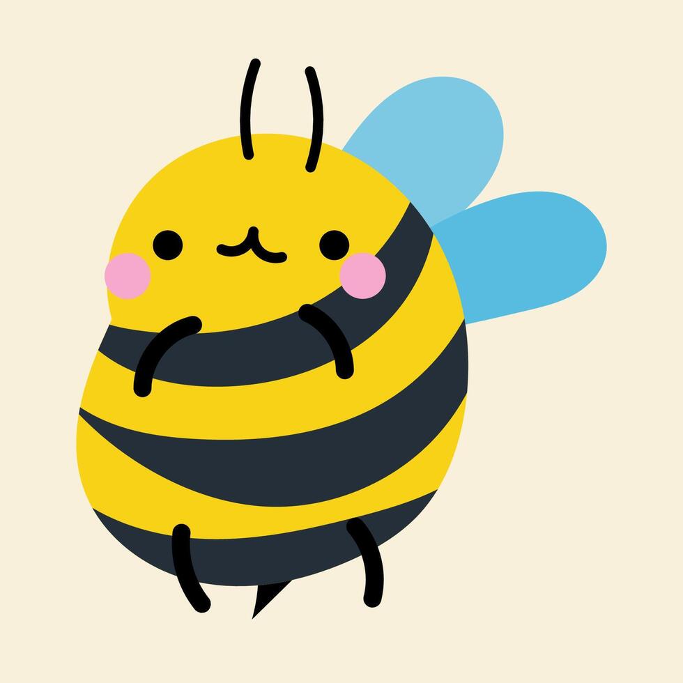Cute kawaii bee in cartoon, flat, doodle, simple style. Design element for posters, postcards, greeting cards, wallpapers, children's clothes, fabrics, t-shirts, logos vector