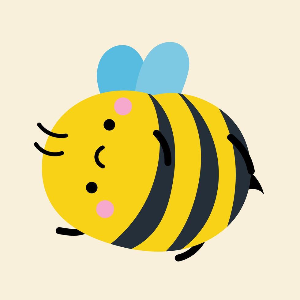 Cute kawaii bee in cartoon, flat, doodle, simple style. Design element for posters, postcards, greeting cards, wallpapers, children's clothes, fabrics, t-shirts, logos vector