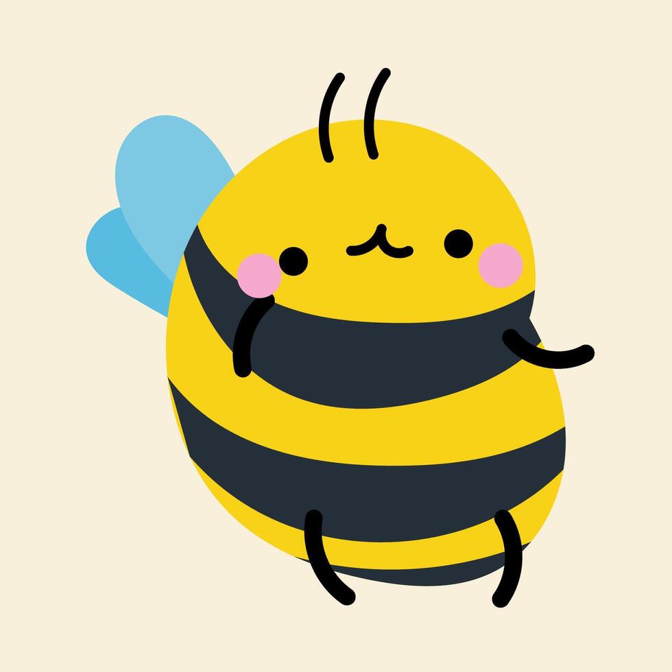 Cute kawaii bee in cartoon, flat, doodle, simple style. Design element for posters, postcards, greeting cards, wallpapers, children's clothes, fabrics, t-shirts, logos vector