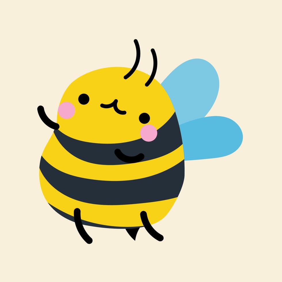 Cute kawaii bee in cartoon, flat, doodle, simple style. Design element for posters, postcards, greeting cards, wallpapers, children's clothes, fabrics, t-shirts, logos vector