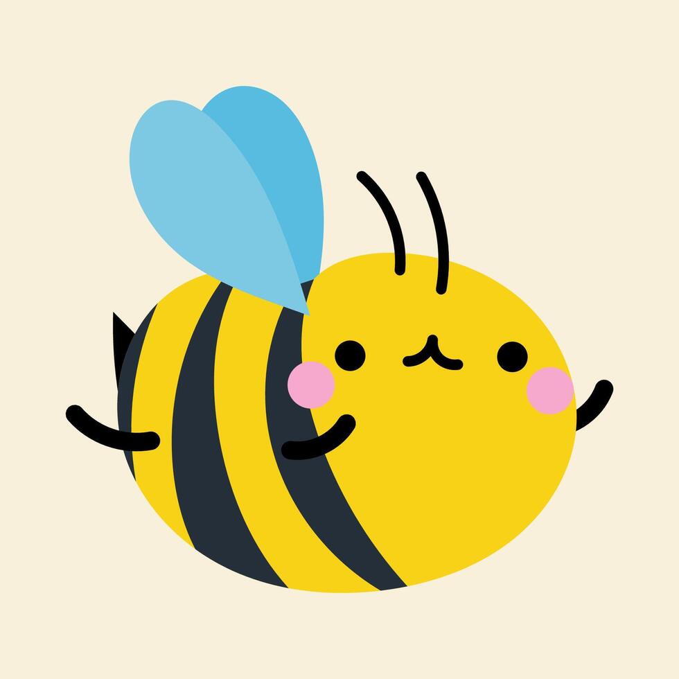 Cute kawaii bee in cartoon, flat, doodle, simple style. Design element for posters, postcards, greeting cards, wallpapers, children's clothes, fabrics, t-shirts, logos vector