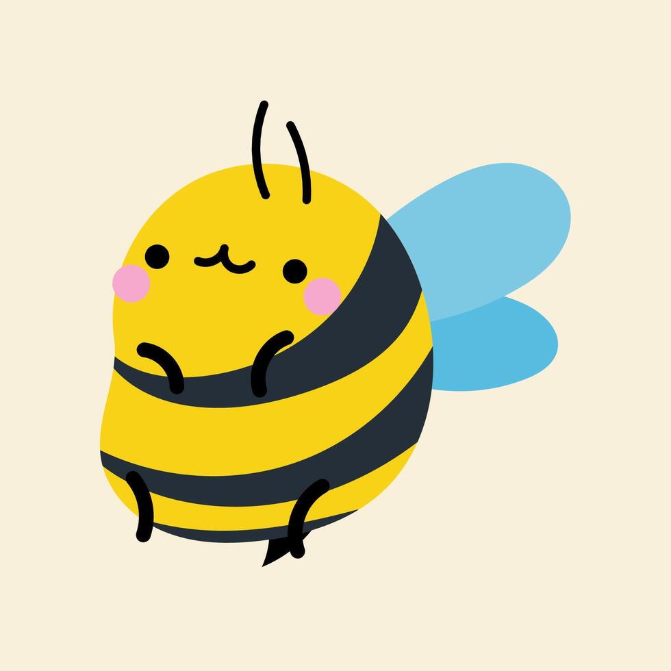 Cute kawaii bee in cartoon, flat, doodle, simple style. Design element for posters, postcards, greeting cards, wallpapers, children's clothes, fabrics, t-shirts, logos vector