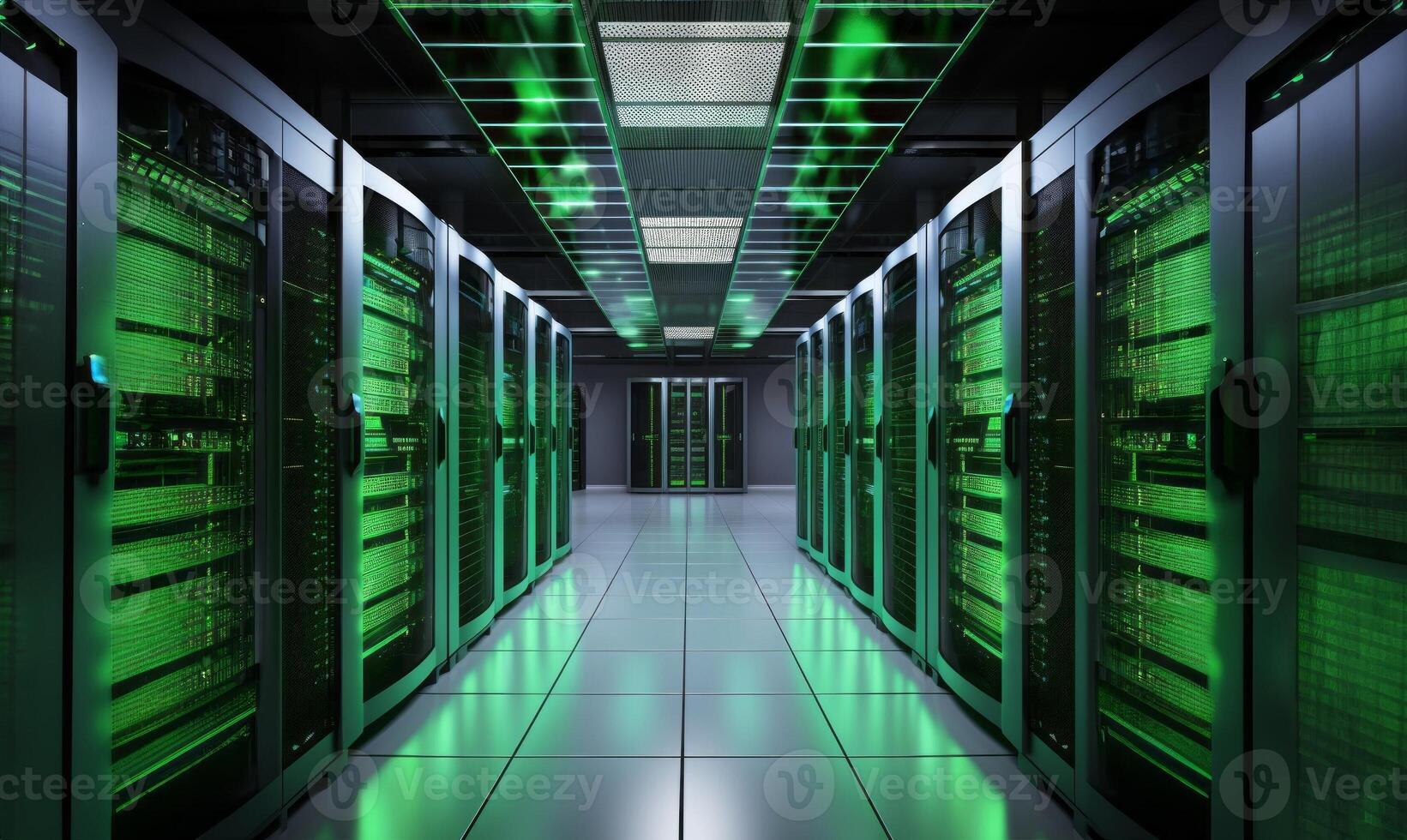 Modern server room showcases a high-tech marvel of computing infrastructure, where sleek hardware, intricate cabling, and advanced technology converge to power the digital world's photo