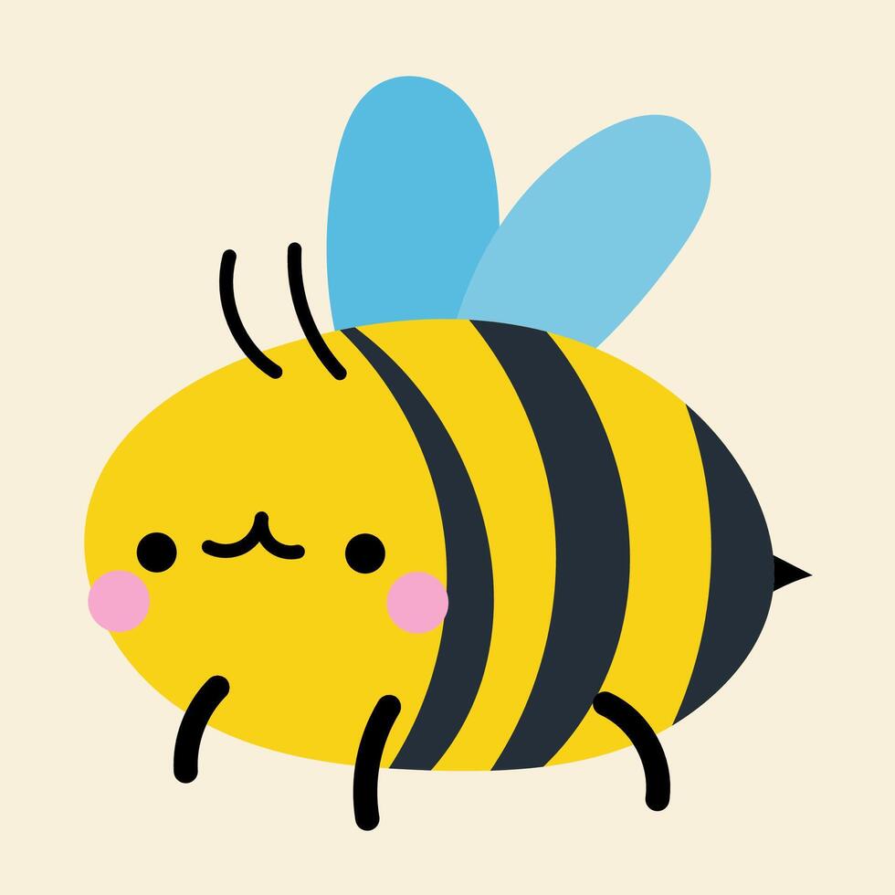 Cute kawaii bee in cartoon, flat, doodle, simple style. Design element for posters, postcards, greeting cards, wallpapers, children's clothes, fabrics, t-shirts, logos vector