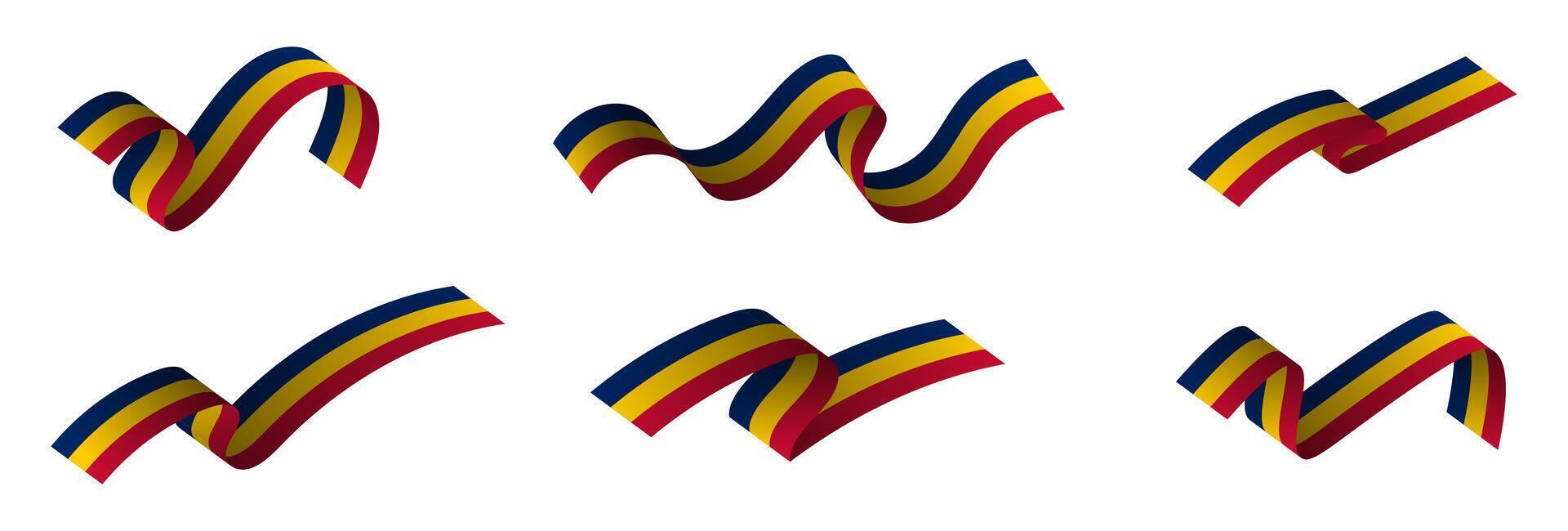 3d Republic of Chad Flag Ribbons. Vertical Dutch flags, Nederland tri-color flag. Holland Flag ribbons isolated on white background. Editable Illustration. EPS 10. vector