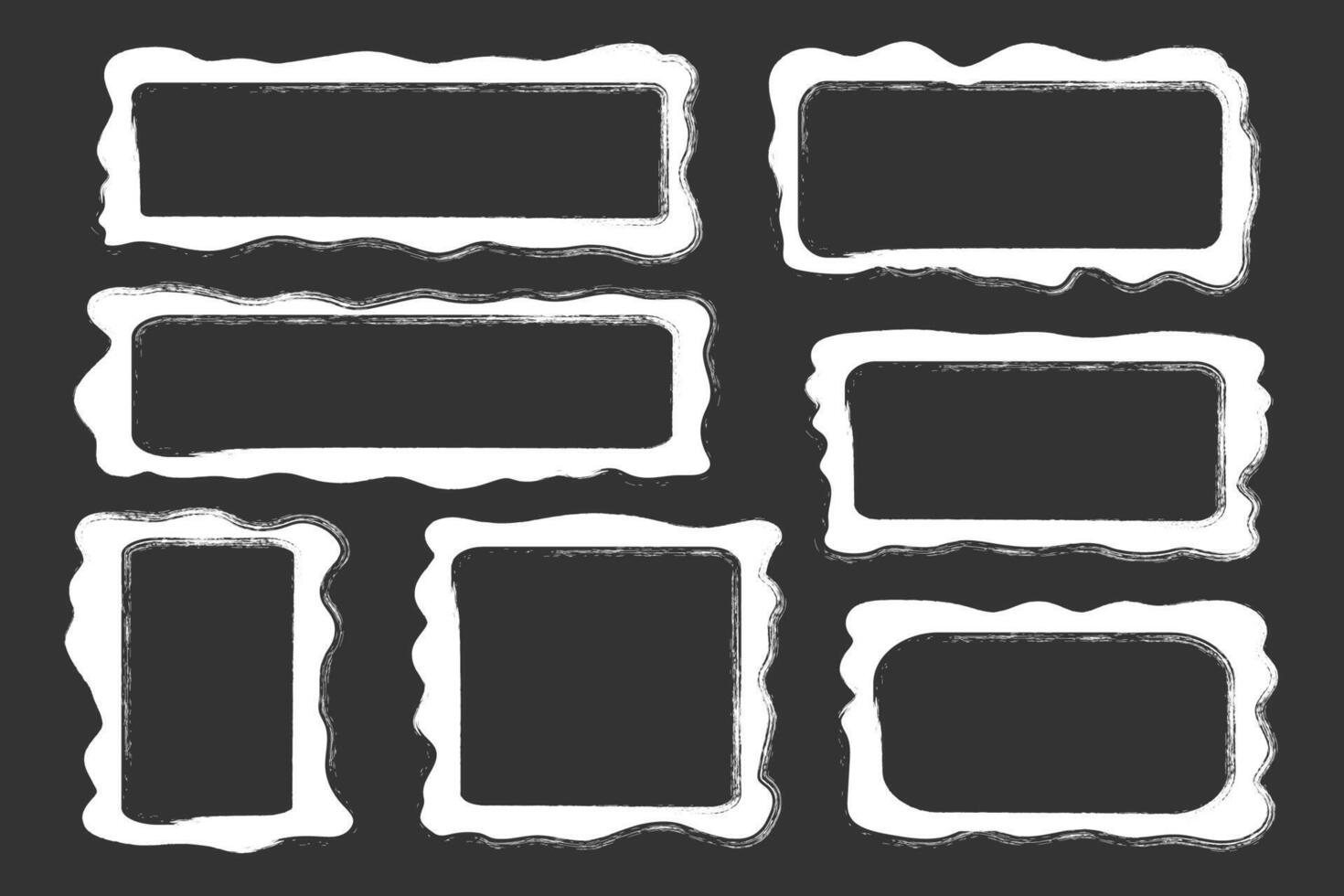 Set rectangle and square paper chalk quote frames, quote text box, empty form with wavy edge. Dilog or title border. Hand drawn speech bubble. vector