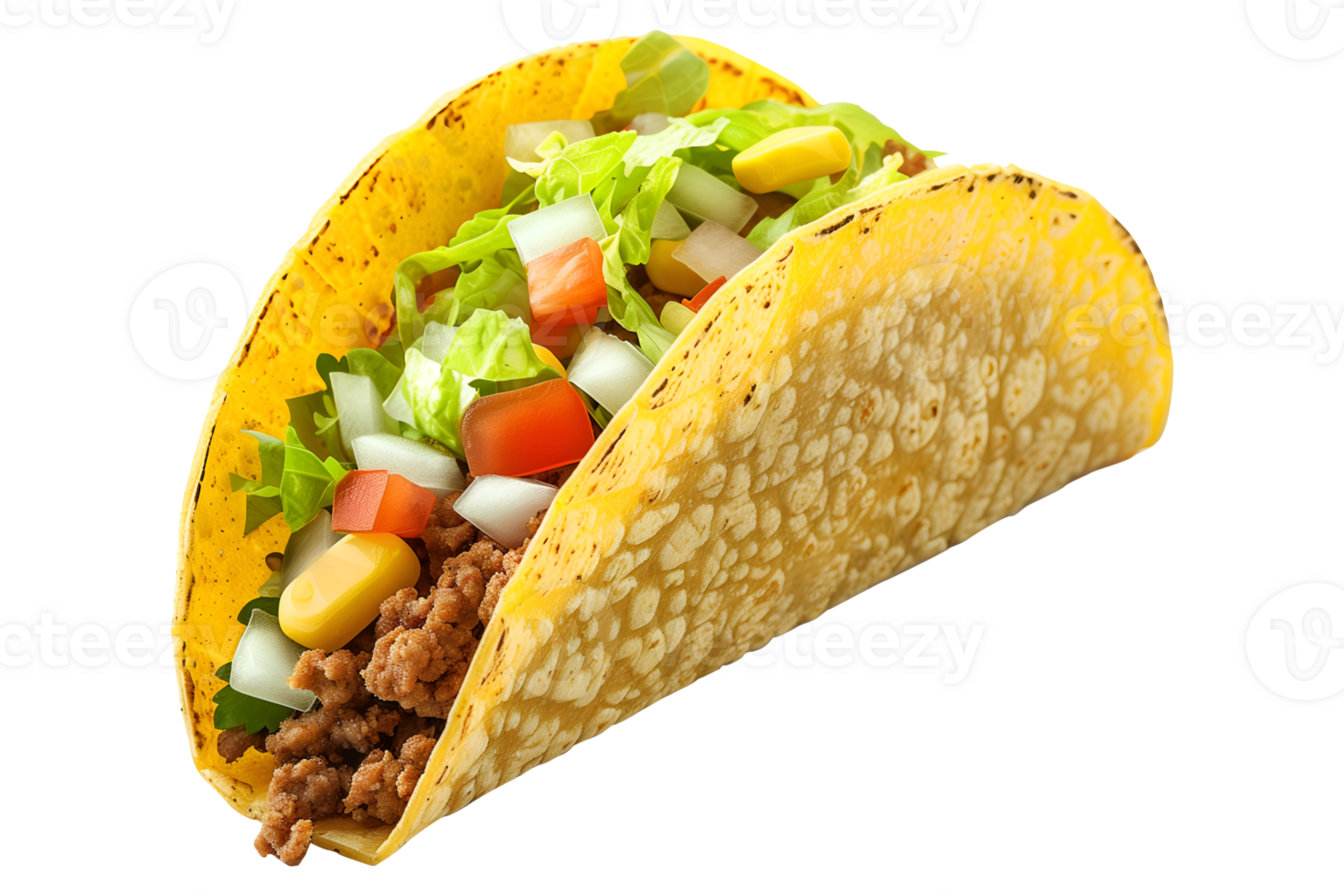 A taco with lettuce, tomatoes, and cheese png