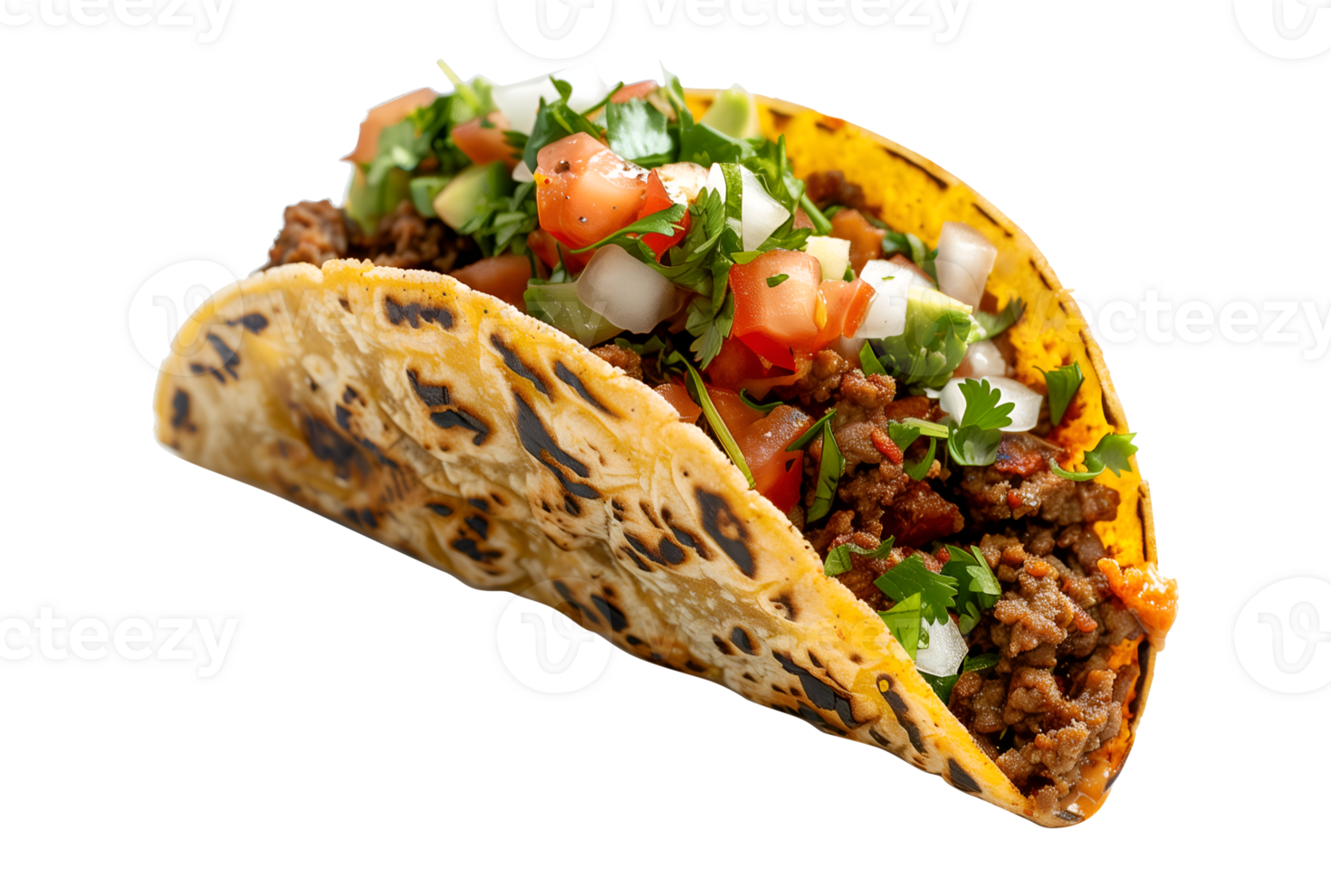 A taco with lettuce, tomatoes, and cheese png