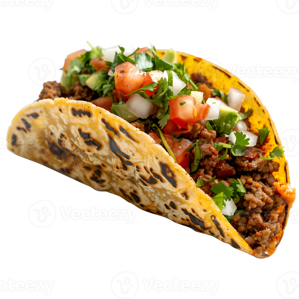 A taco with lettuce, tomatoes, and cheese png