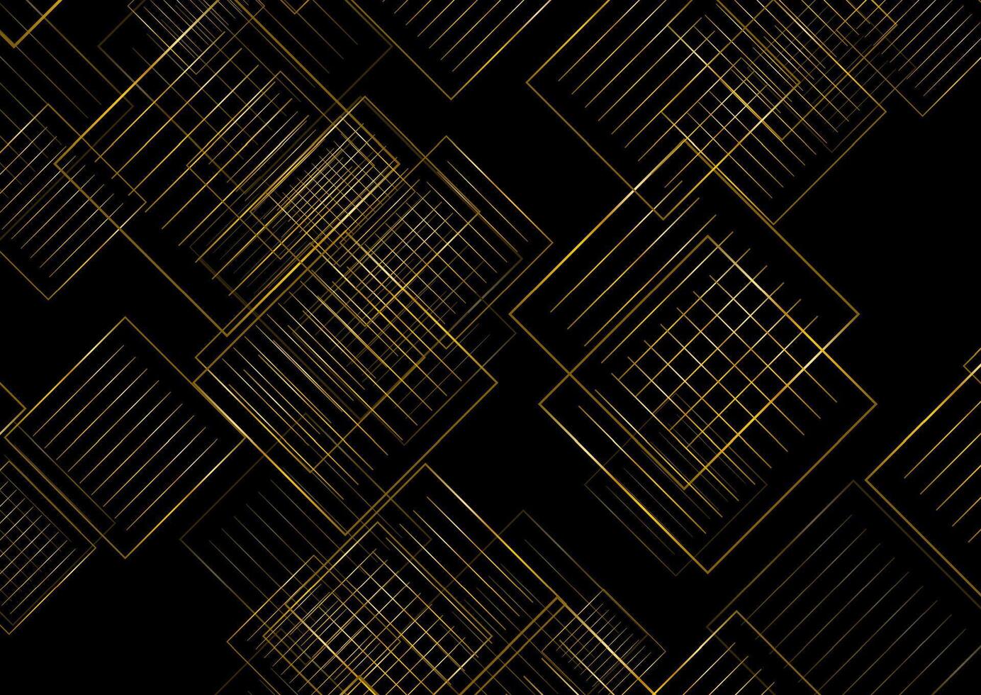 Golden abstract linear squares on black background vector