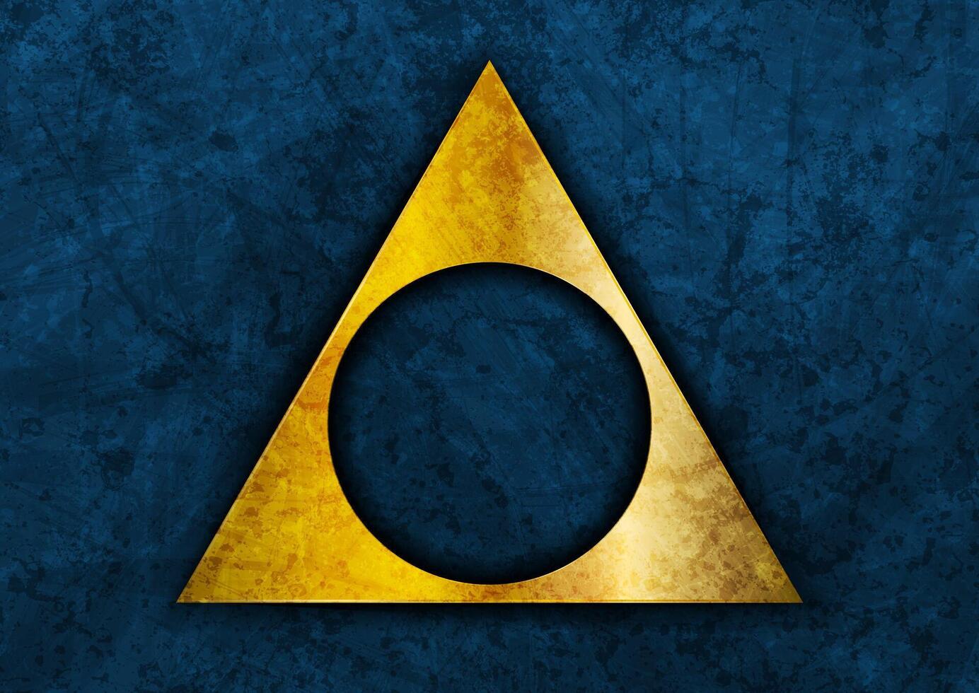Golden geometric polygonal shape on blue grunge background vector