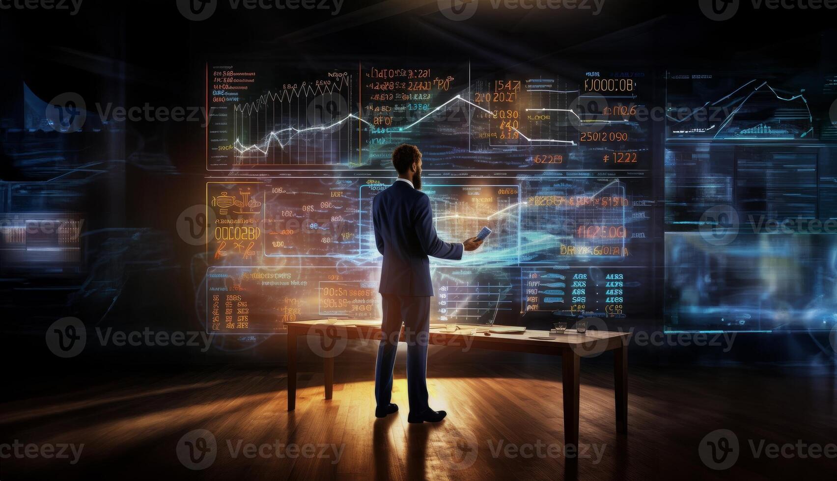 Businessman Analyzing Statistical Data to Evaluate Success.Generated image photo