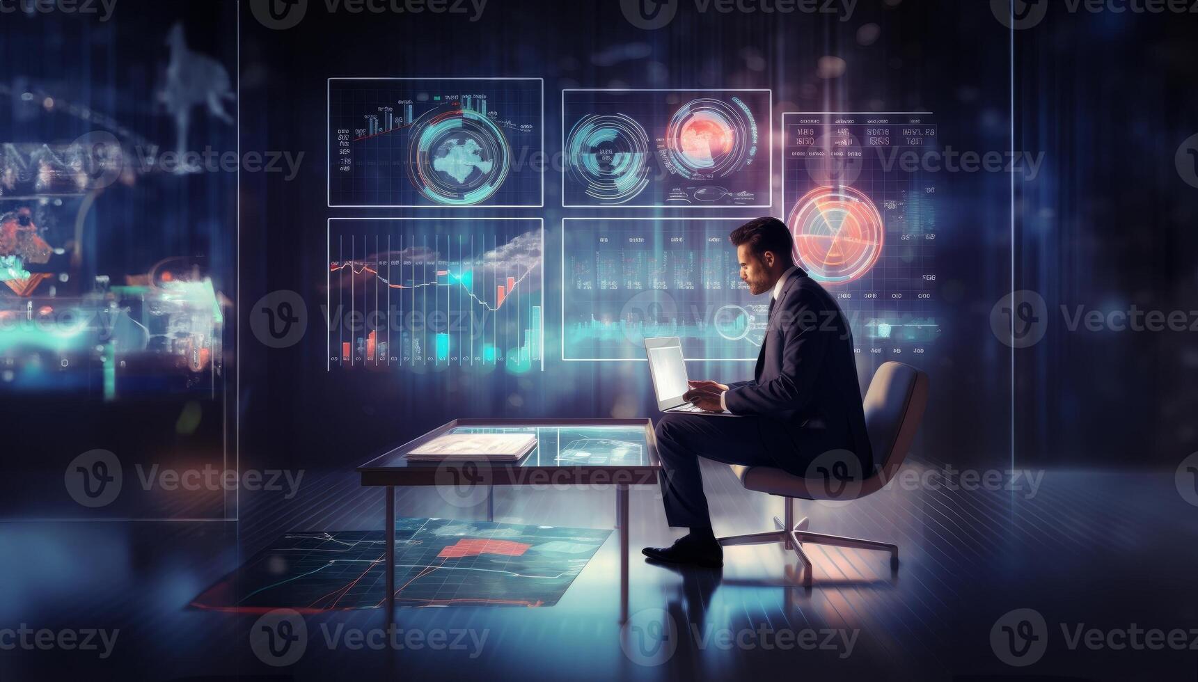 Businessman Analyzing Statistical Data to Evaluate Success.Generated image photo