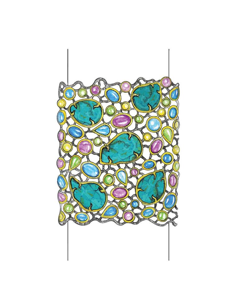 Jewelry design art bangle set with gems and turquoise hand drawing and make graphic . vector