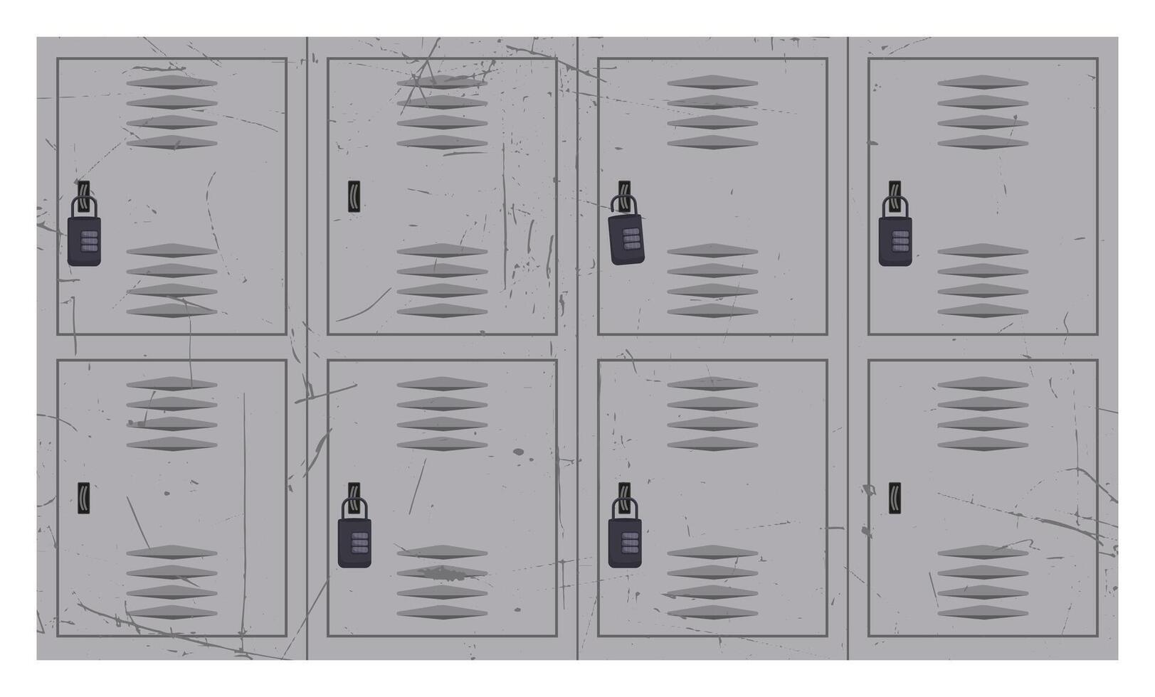 Weathered Gray Metal Lockers with Combination Locks vector