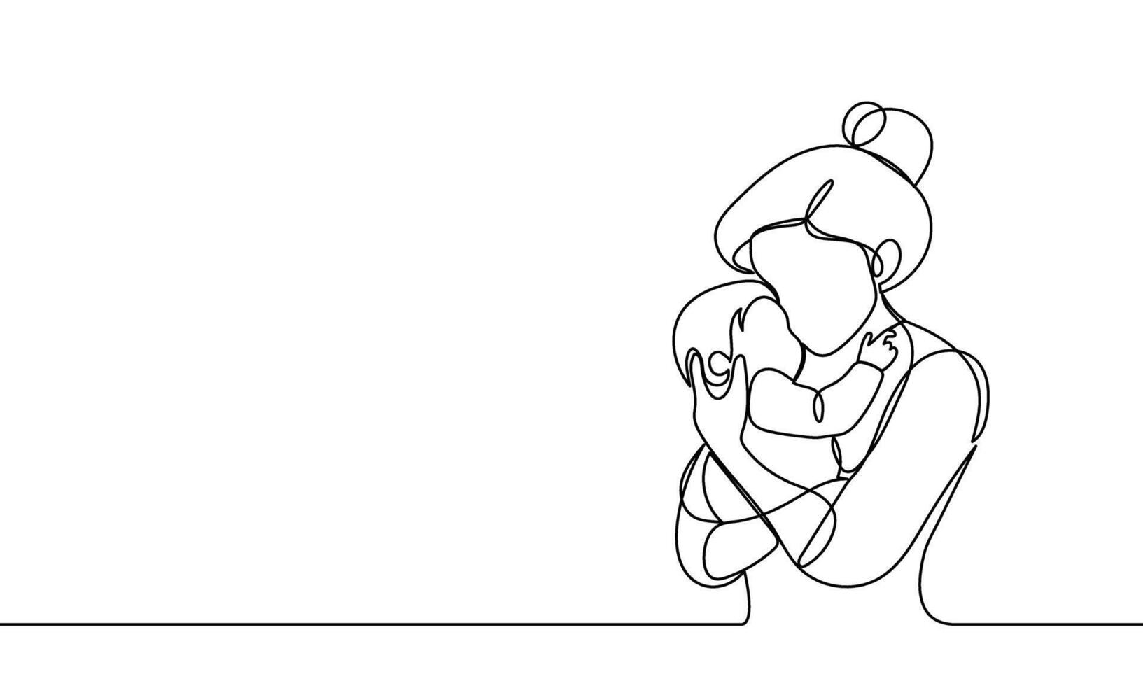 illustration of mother and baby line art. Background for Mothers Day celebration. Continuous line vector