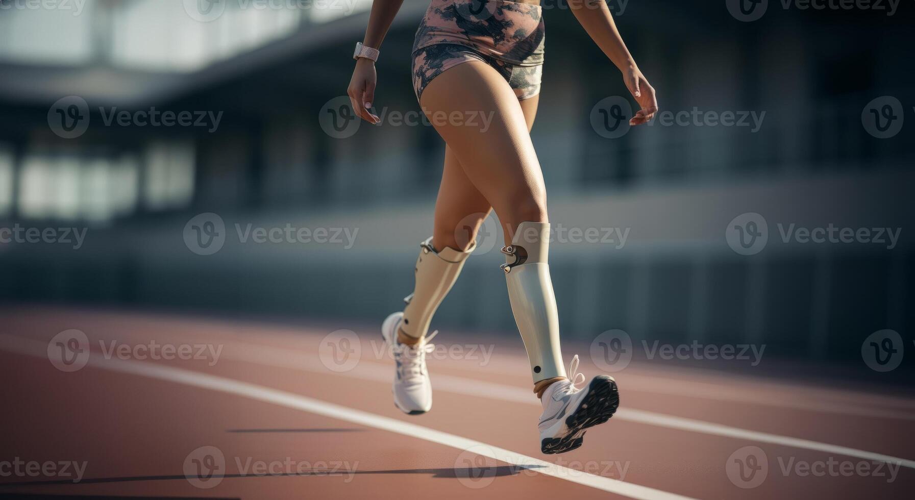 A determined professional athlete, equipped with adaptive sports gear, showcases resilience and commitment while training, embodying the spirit of inclusive athleticism and overcoming photo