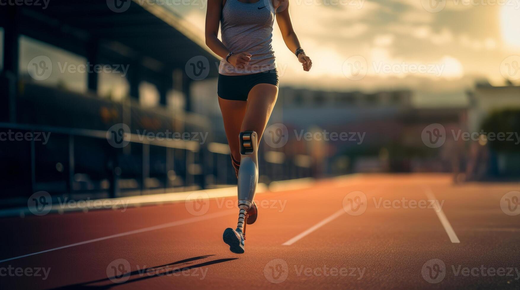 A determined professional athlete, equipped with adaptive sports gear, showcases resilience and commitment while training, embodying the spirit of inclusive athleticism and overcoming photo