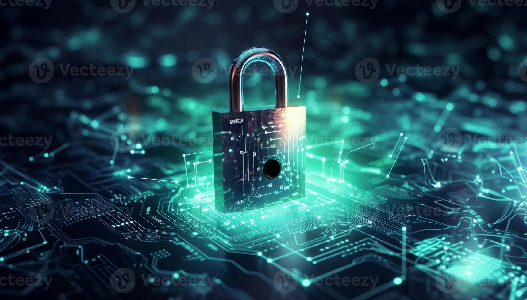 A modern depiction of cybersecurity and data privacy on the internet, illustrated by a conceptual image featuring digital locks safeguarding business and financial data, emphasizing the photo