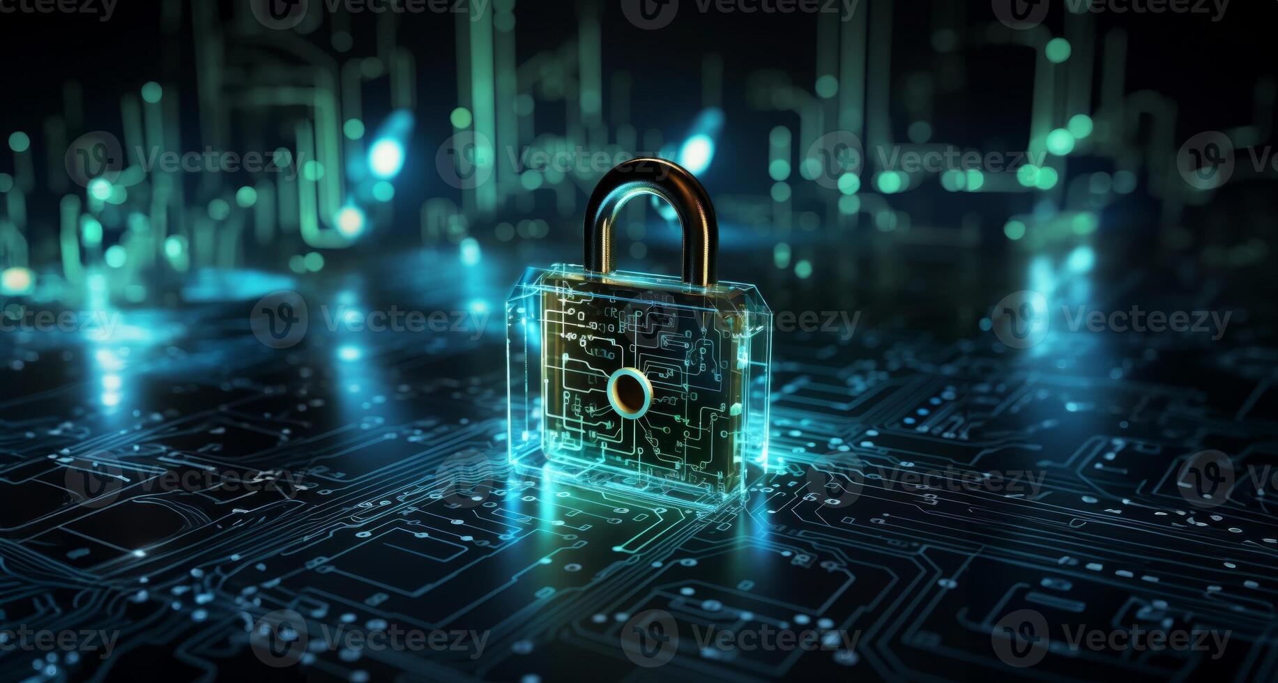 A modern depiction of cybersecurity and data privacy on the internet, illustrated by a conceptual image featuring digital locks safeguarding business and financial data, emphasizing the photo