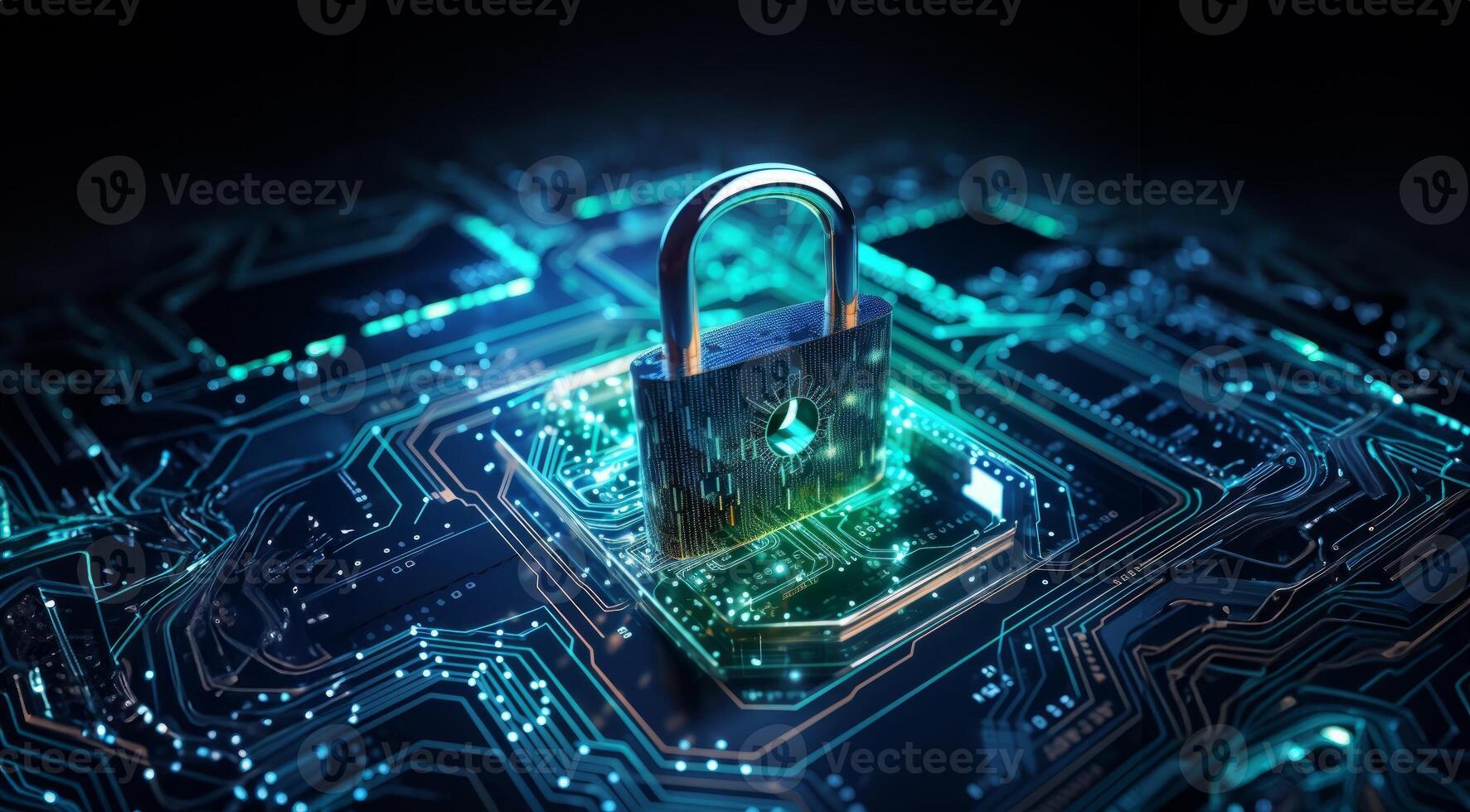 A modern depiction of cybersecurity and data privacy on the internet, illustrated by a conceptual image featuring digital locks safeguarding business and financial data, emphasizing the photo