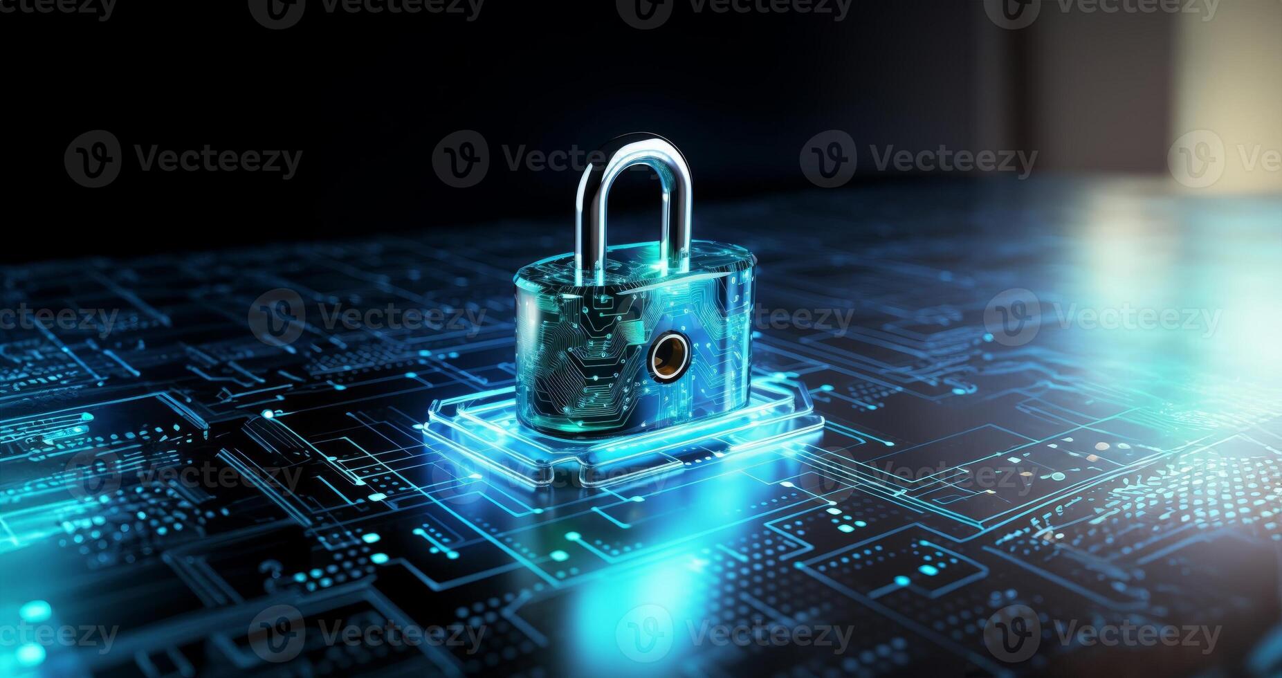 A modern depiction of cybersecurity and data privacy on the internet, illustrated by a conceptual image featuring digital locks safeguarding business and financial data, emphasizing the photo