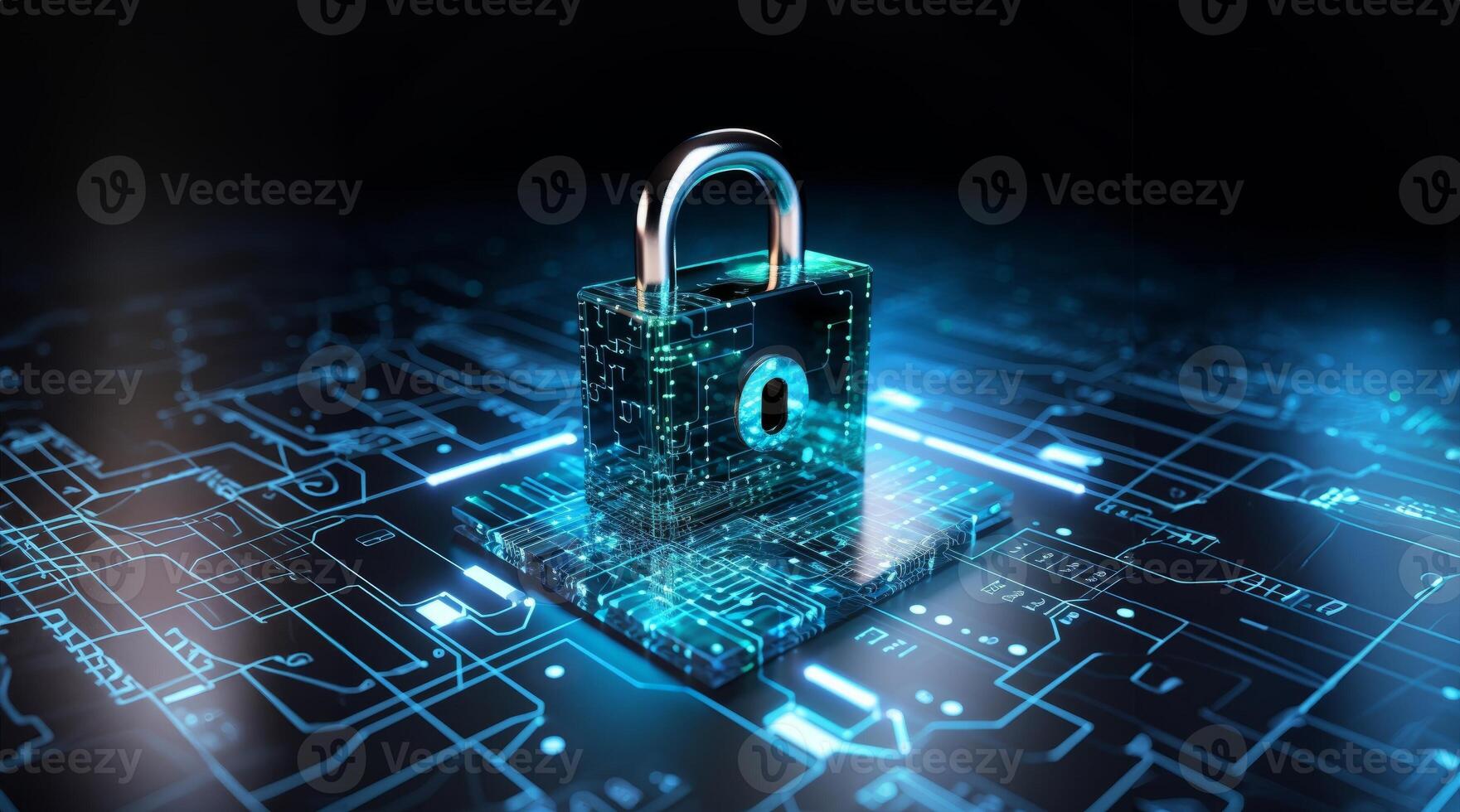 A modern depiction of cybersecurity and data privacy on the internet, illustrated by a conceptual image featuring digital locks safeguarding business and financial data, emphasizing the photo