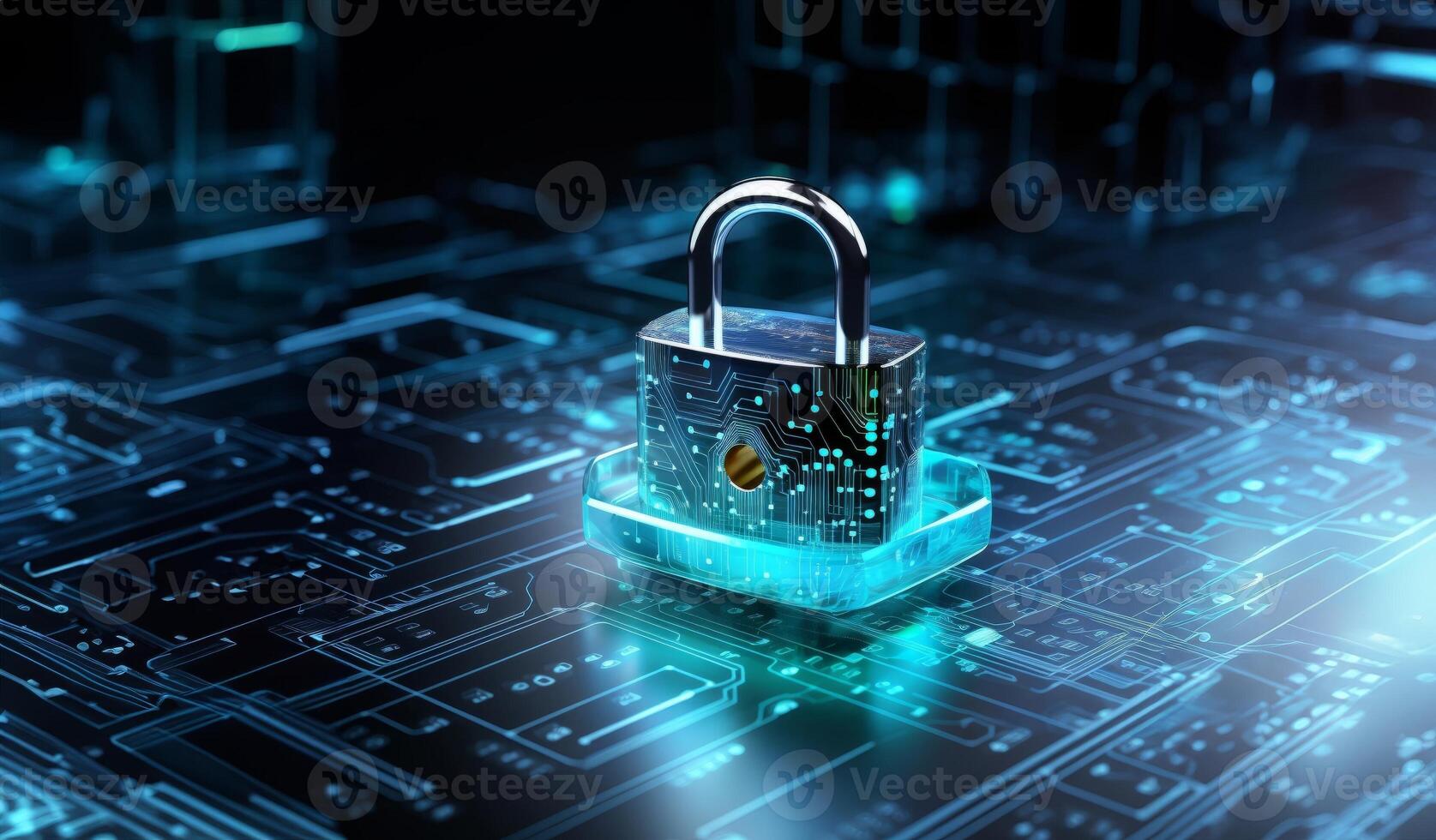 A modern depiction of cybersecurity and data privacy on the internet, illustrated by a conceptual image featuring digital locks safeguarding business and financial data, emphasizing the photo
