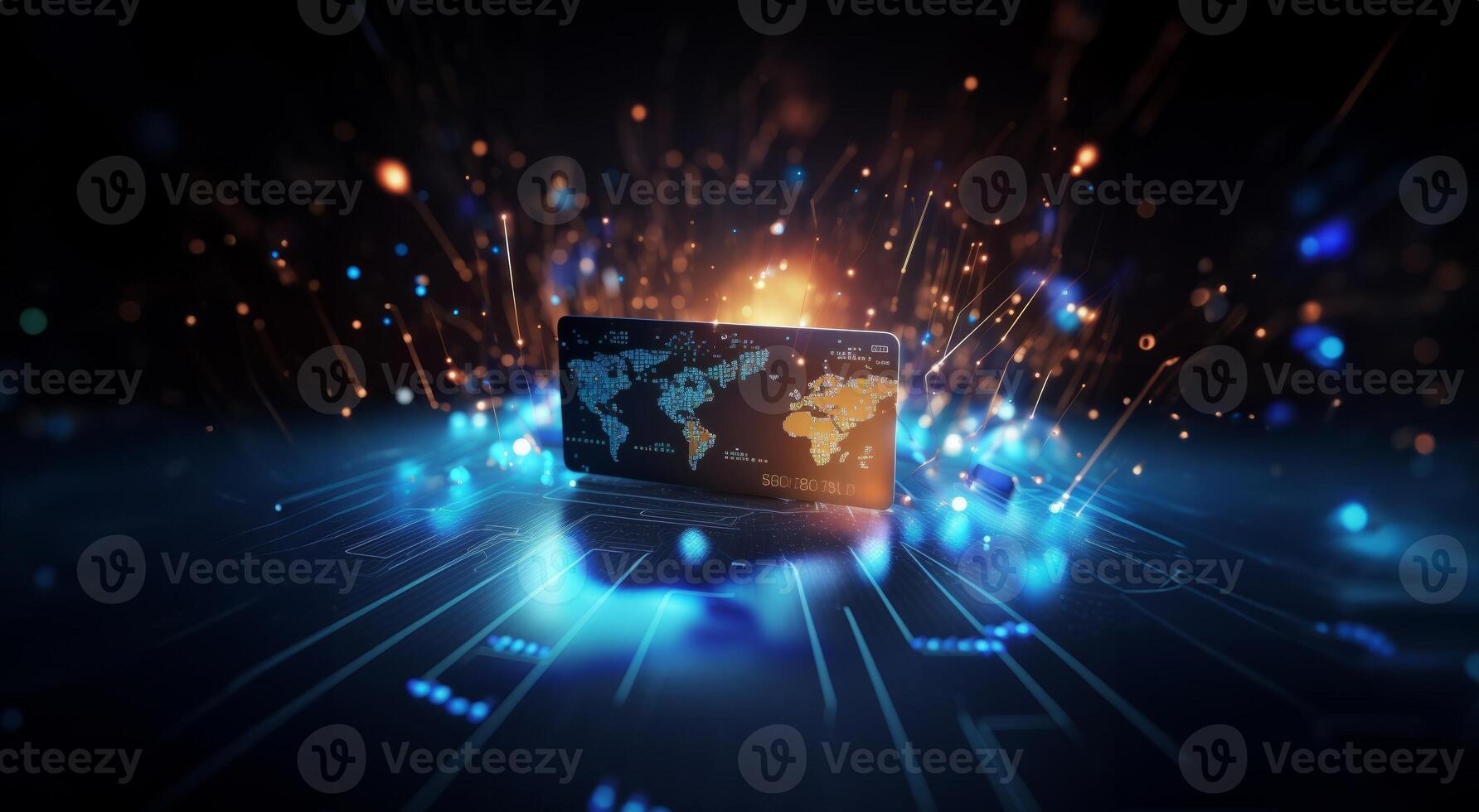 In the realm of financial concepts, an image captures the essence of a digital internet network with a global connection, highlighting the convenience of online payment through a digital photo