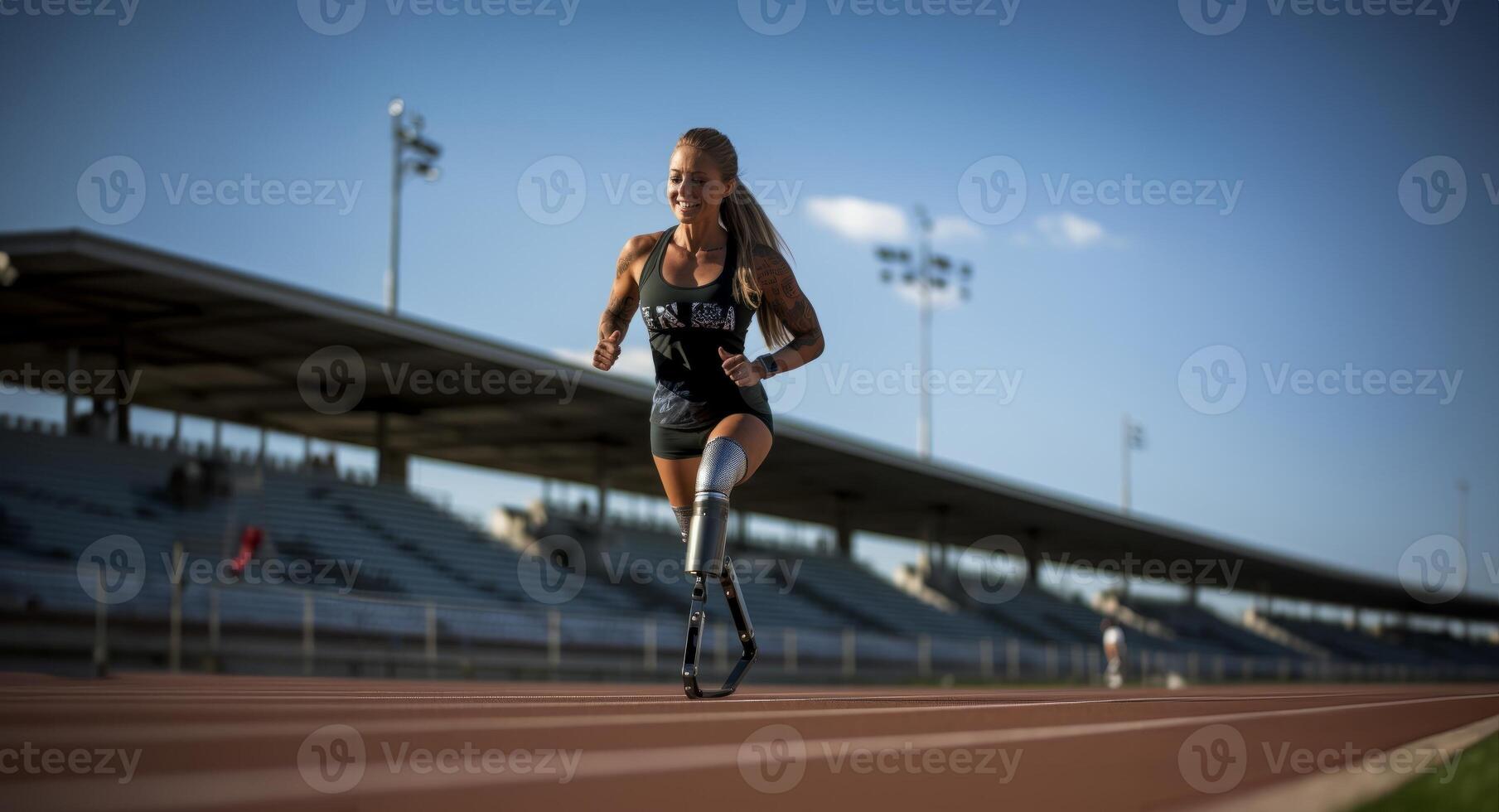 A determined professional athlete, equipped with adaptive sports gear, showcases resilience and commitment while training, embodying the spirit of inclusive athleticism and overcoming photo