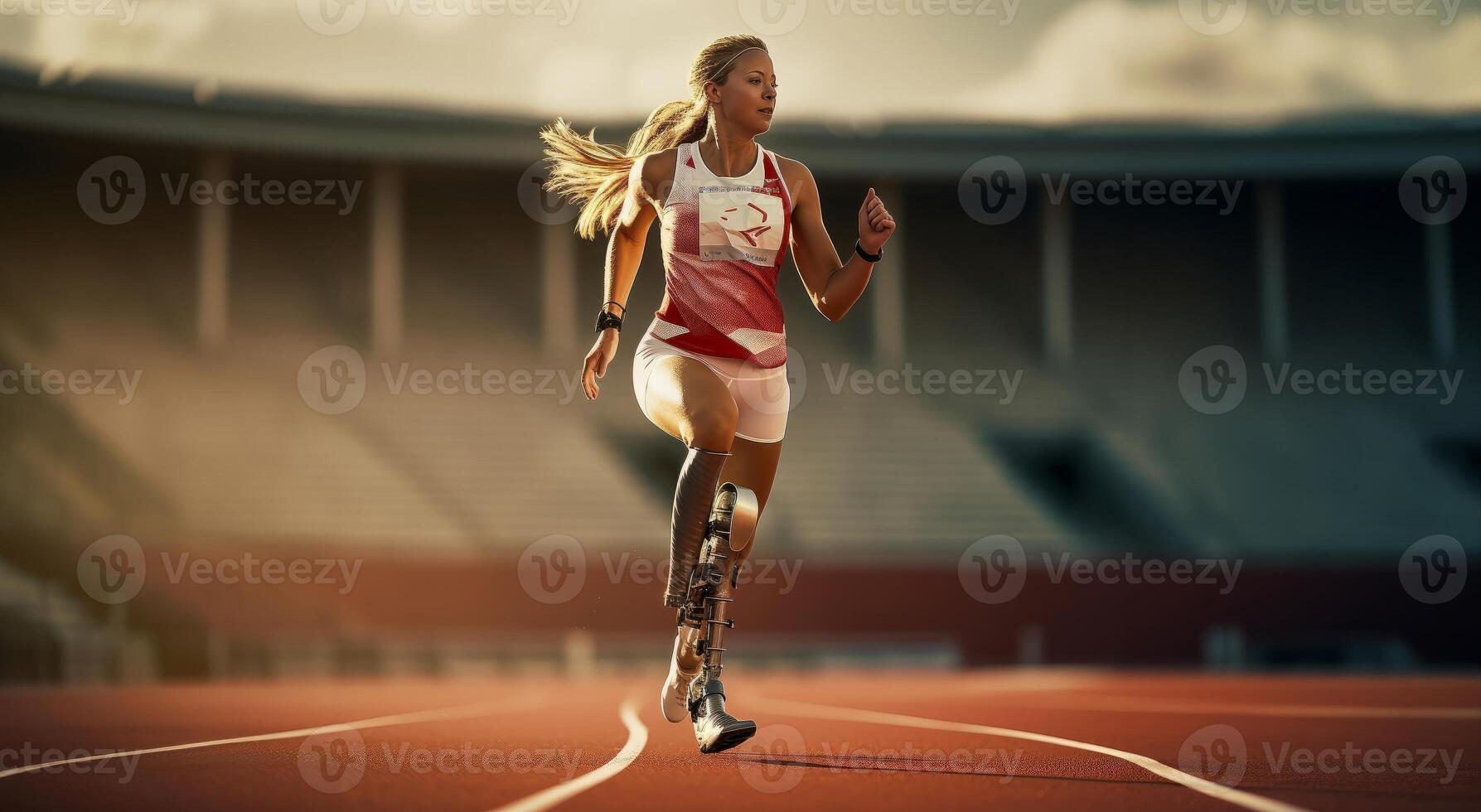 A determined professional athlete, equipped with adaptive sports gear, showcases resilience and commitment while training, embodying the spirit of inclusive athleticism and overcoming photo