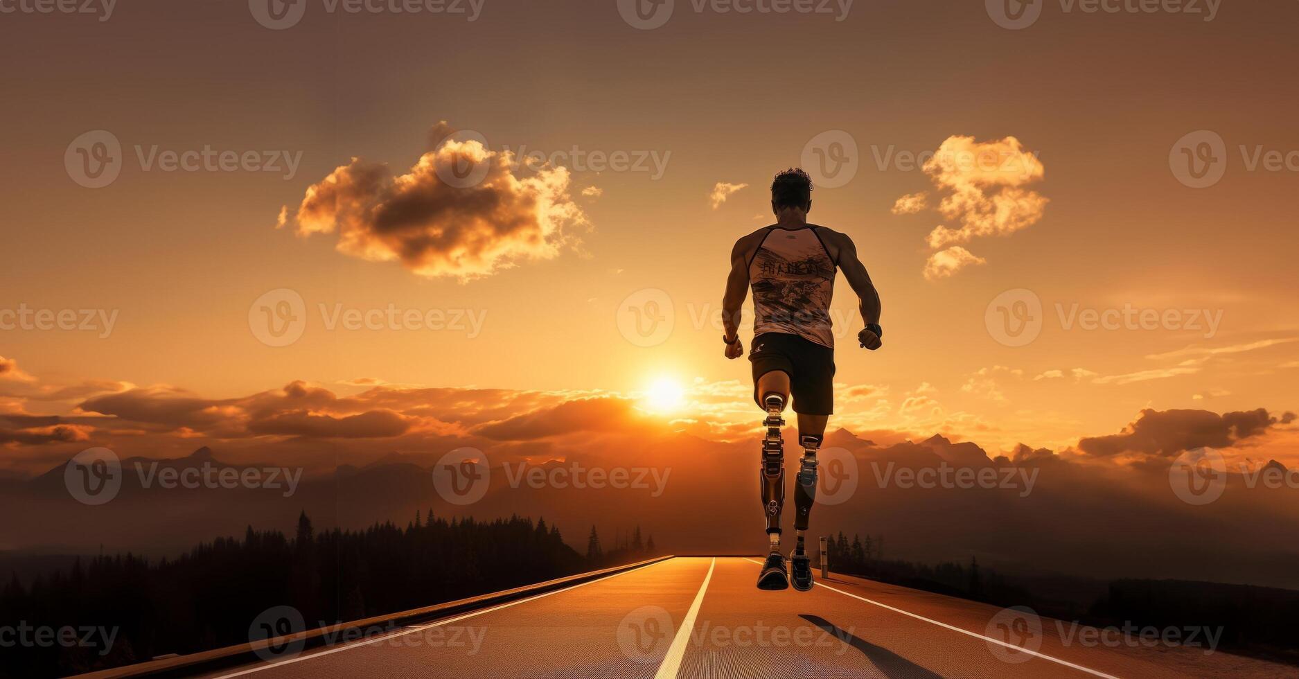 Sunset Training. A Determined Paralympic Athlete on the Track.Generated image photo