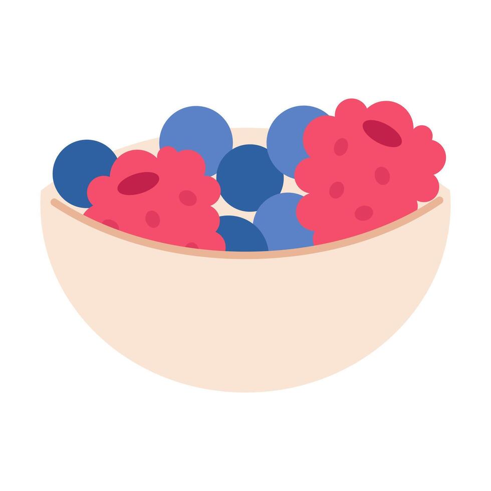 Cup with berries. Blueberries and raspberries in a cup. Flat illustration isolated on white background. vector