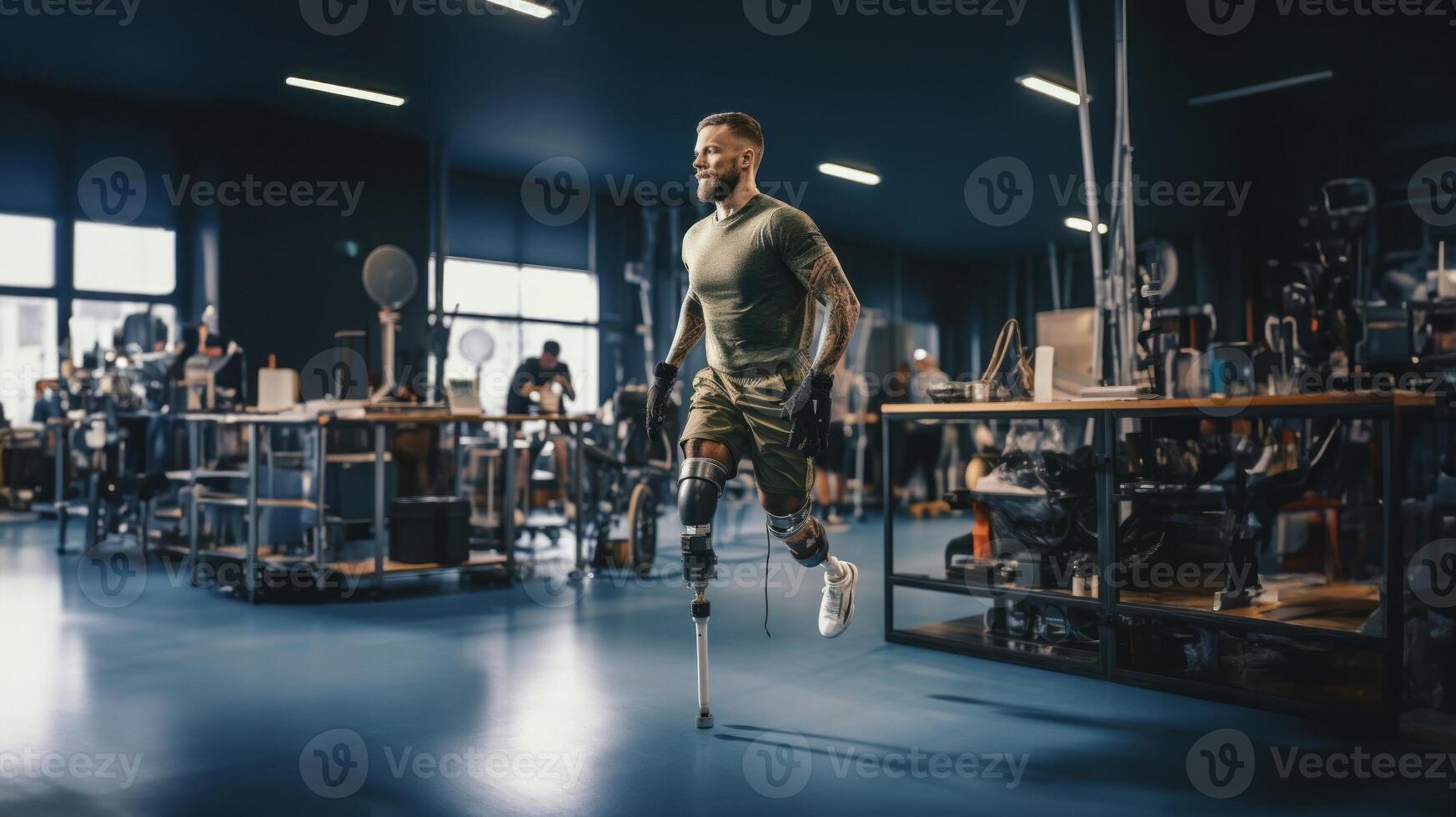 Individuals with Prosthetics Engaged in Sports Activities such as Cycling and Running..Generated image photo