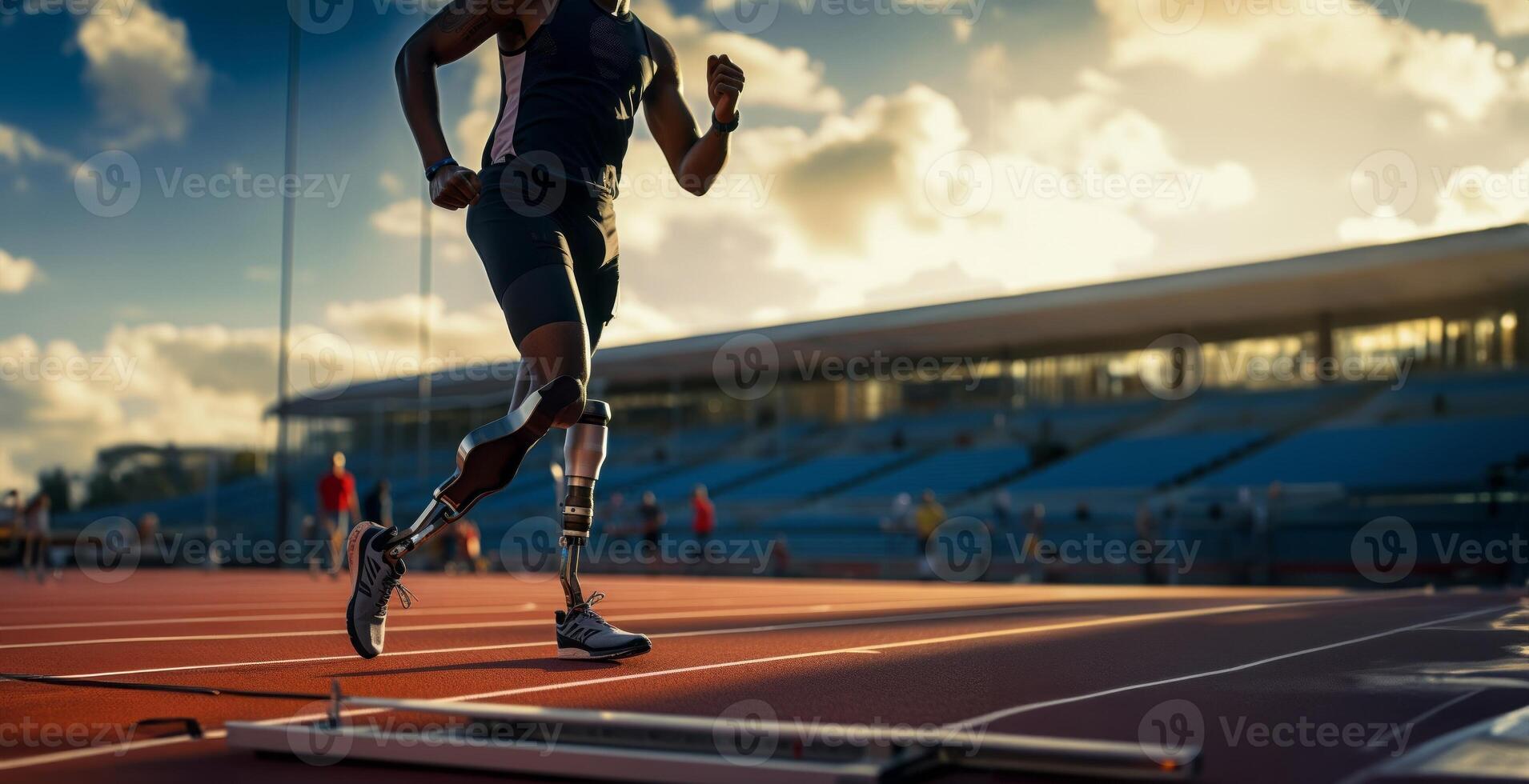 Individuals with Prosthetics Engaged in Sports Activities such as Cycling and Running..Generated image photo
