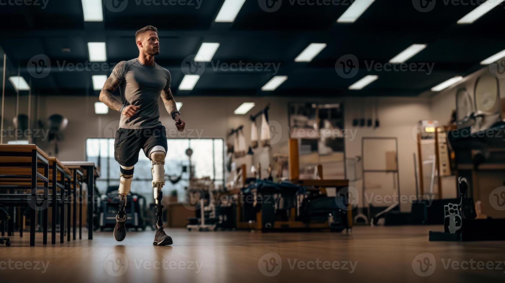 Individuals with Prosthetics Engaged in Sports Activities such as Cycling and Running..Generated image photo