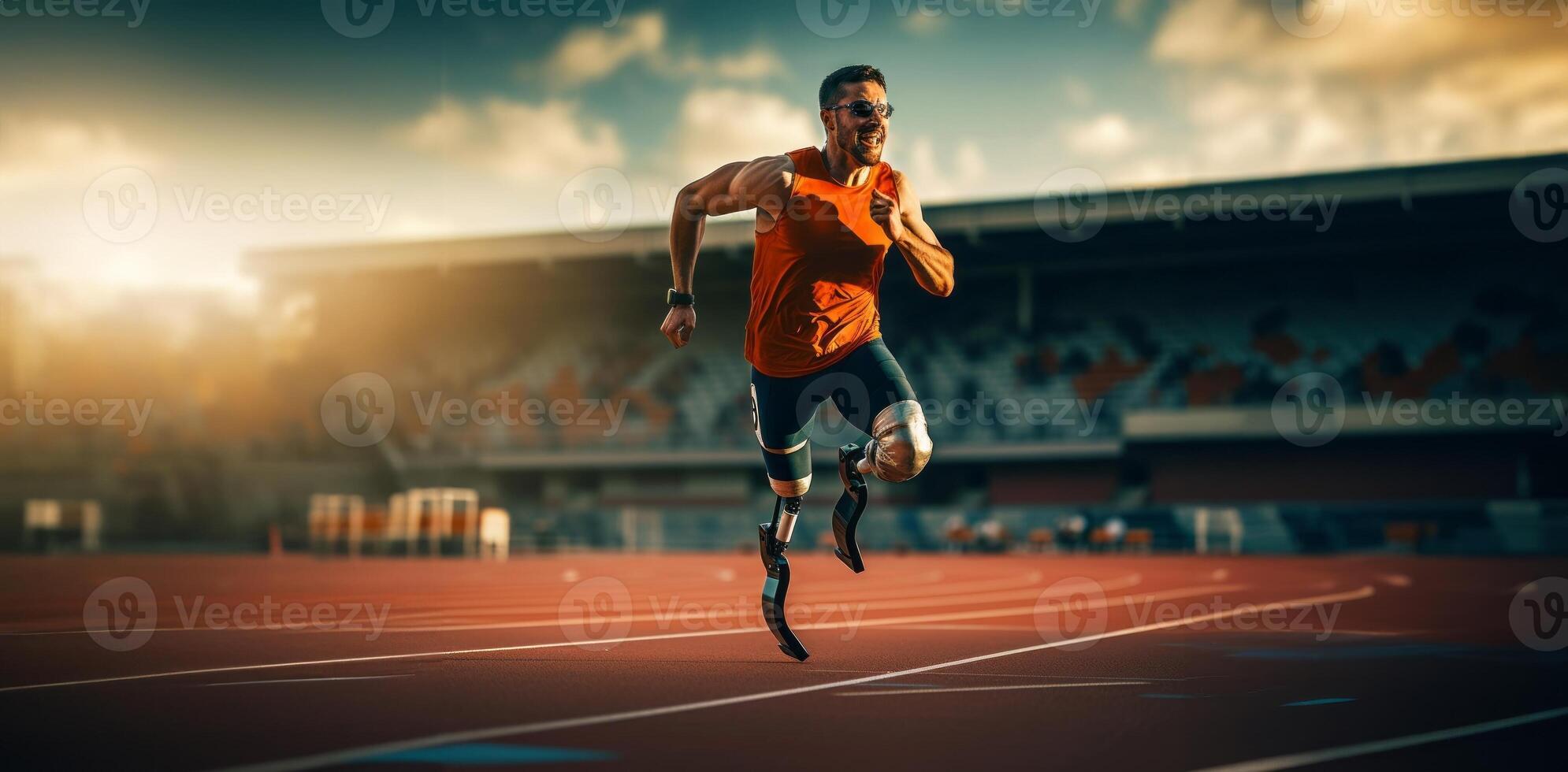 Individuals with Prosthetics Engaged in Sports Activities such as Cycling and Running..Generated image photo