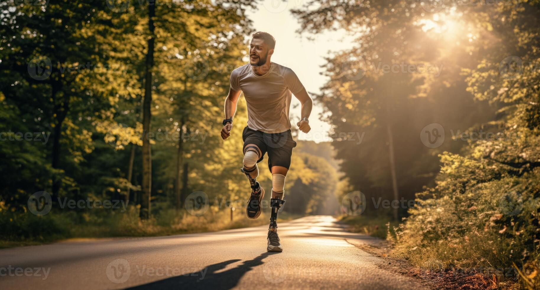 Individuals with Prosthetics Engaged in Sports Activities such as Cycling and Running..Generated image photo