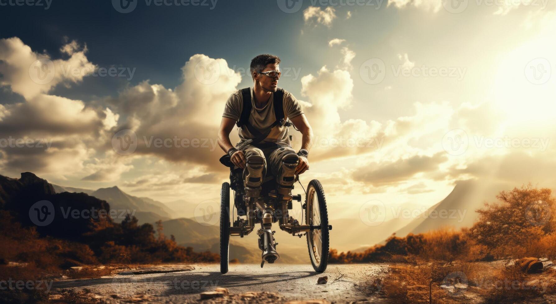 Individuals with Prosthetics Engaged in Sports Activities such as Cycling and Running..Generated image photo